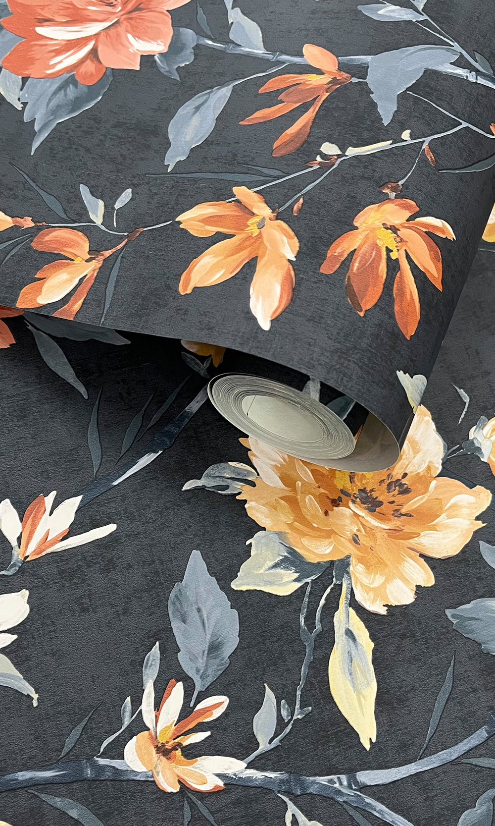 Navy Trailing Camelia Flowers Wallpaper R9614