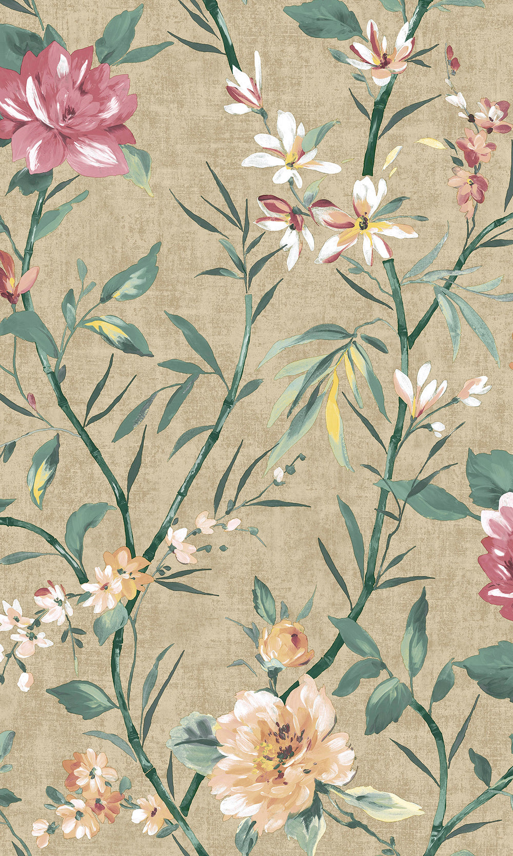 Taupe Trailing Camelia Flowers Wallpaper R9615