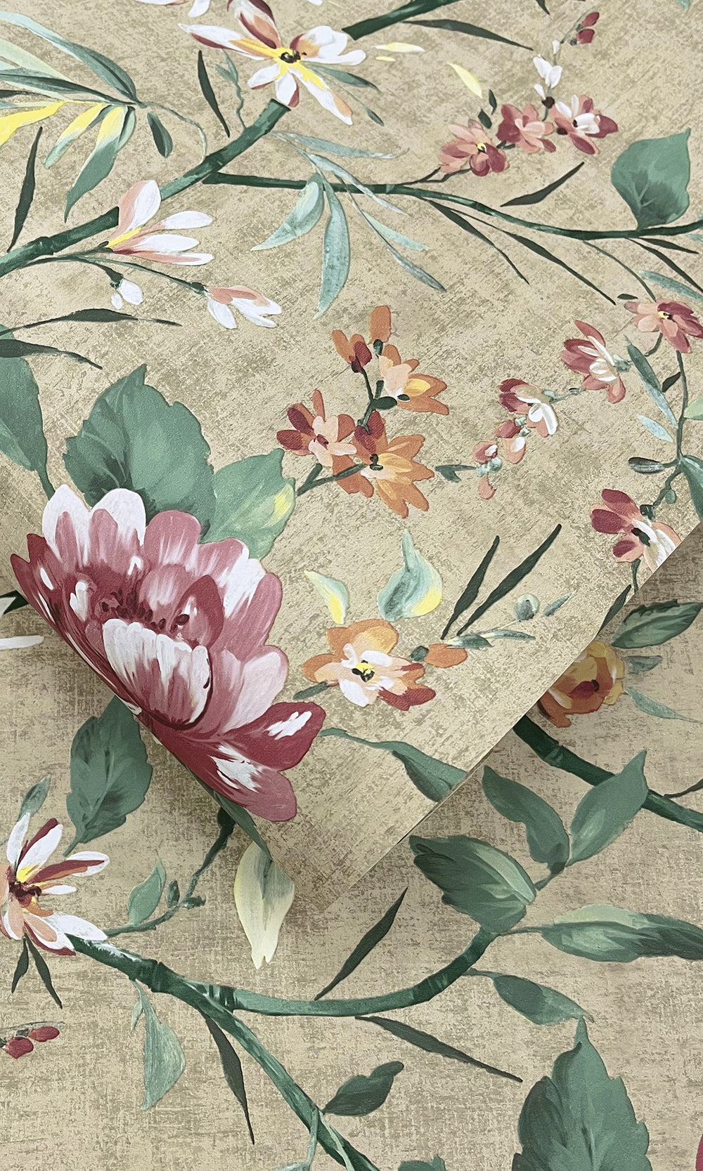 Taupe Trailing Camelia Flowers Wallpaper R9615