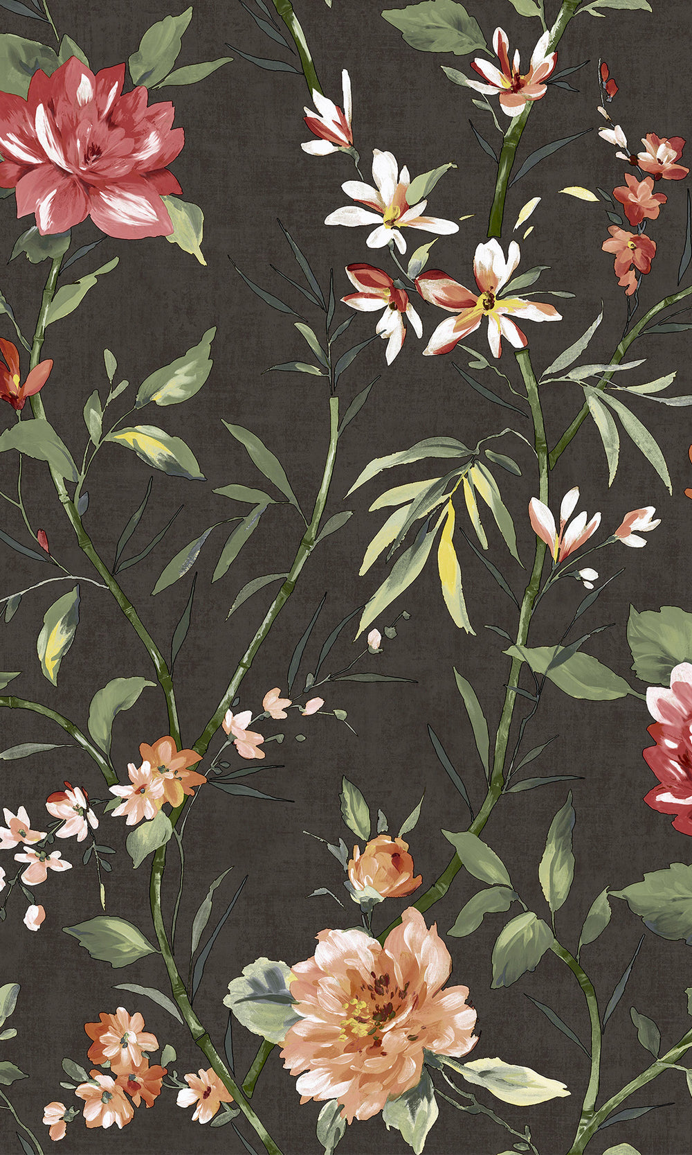 Charcoal Trailing Camelia Flowers Wallpaper R9616
