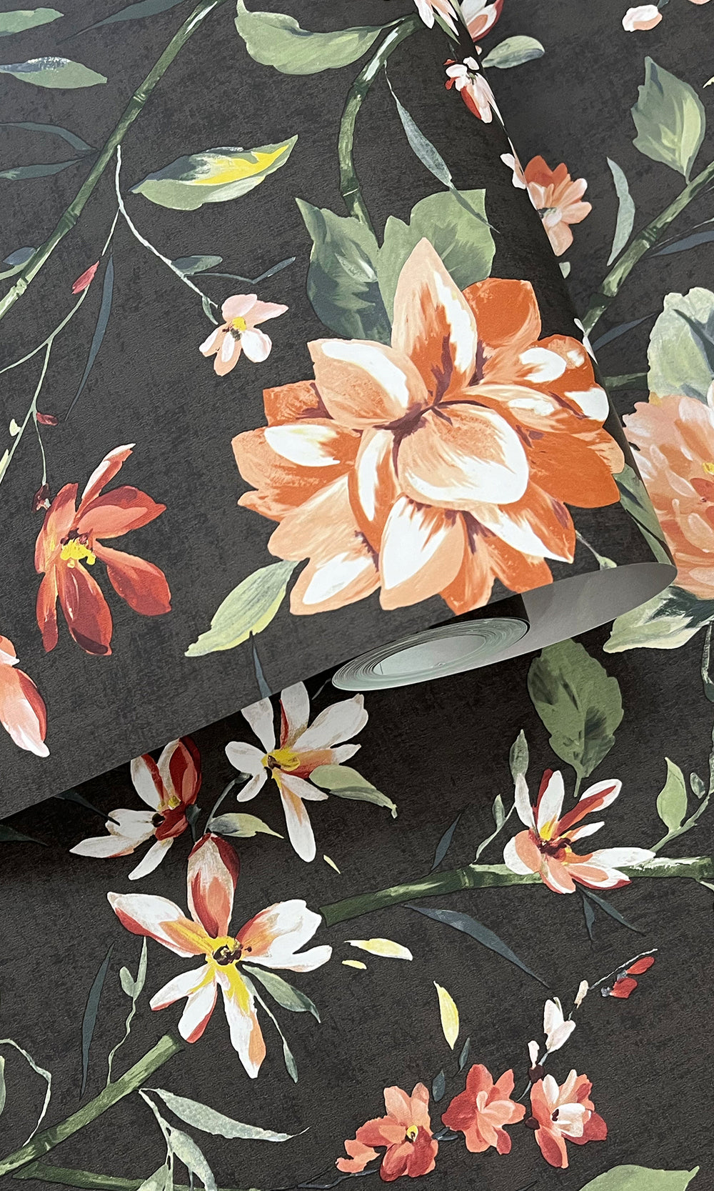 Charcoal Trailing Camelia Flowers Wallpaper R9616