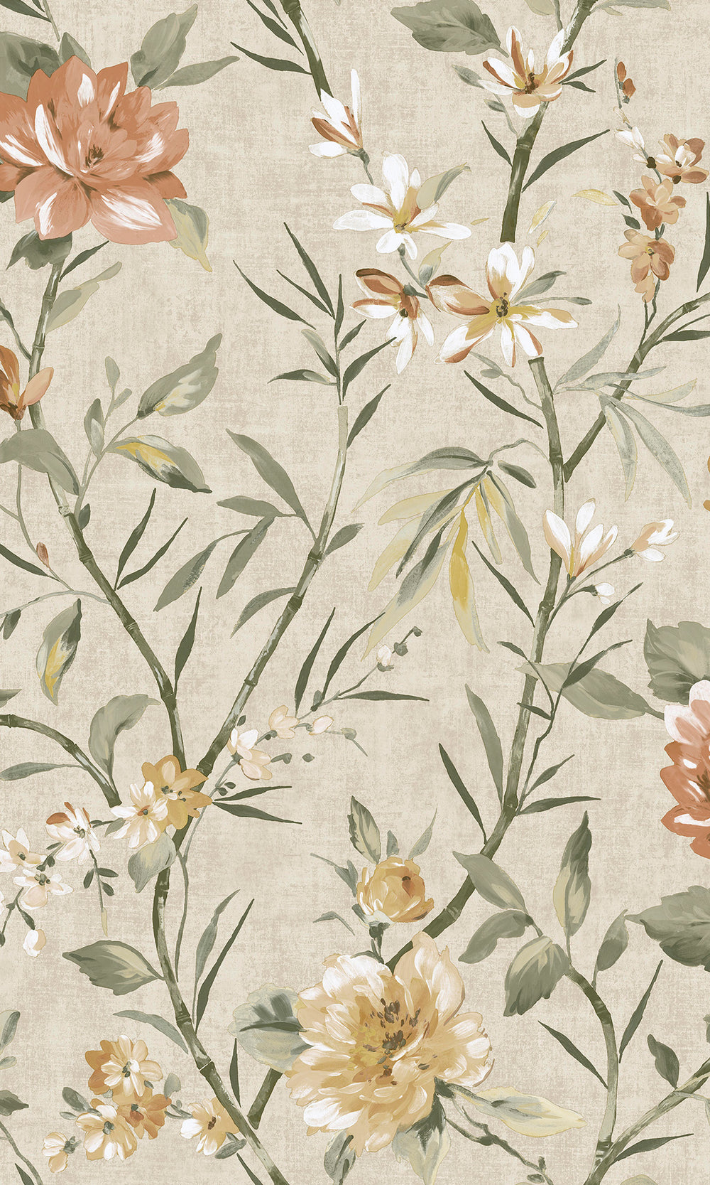 Neutral/Orange Trailing Camelia Flowers Wallpaper R9617
