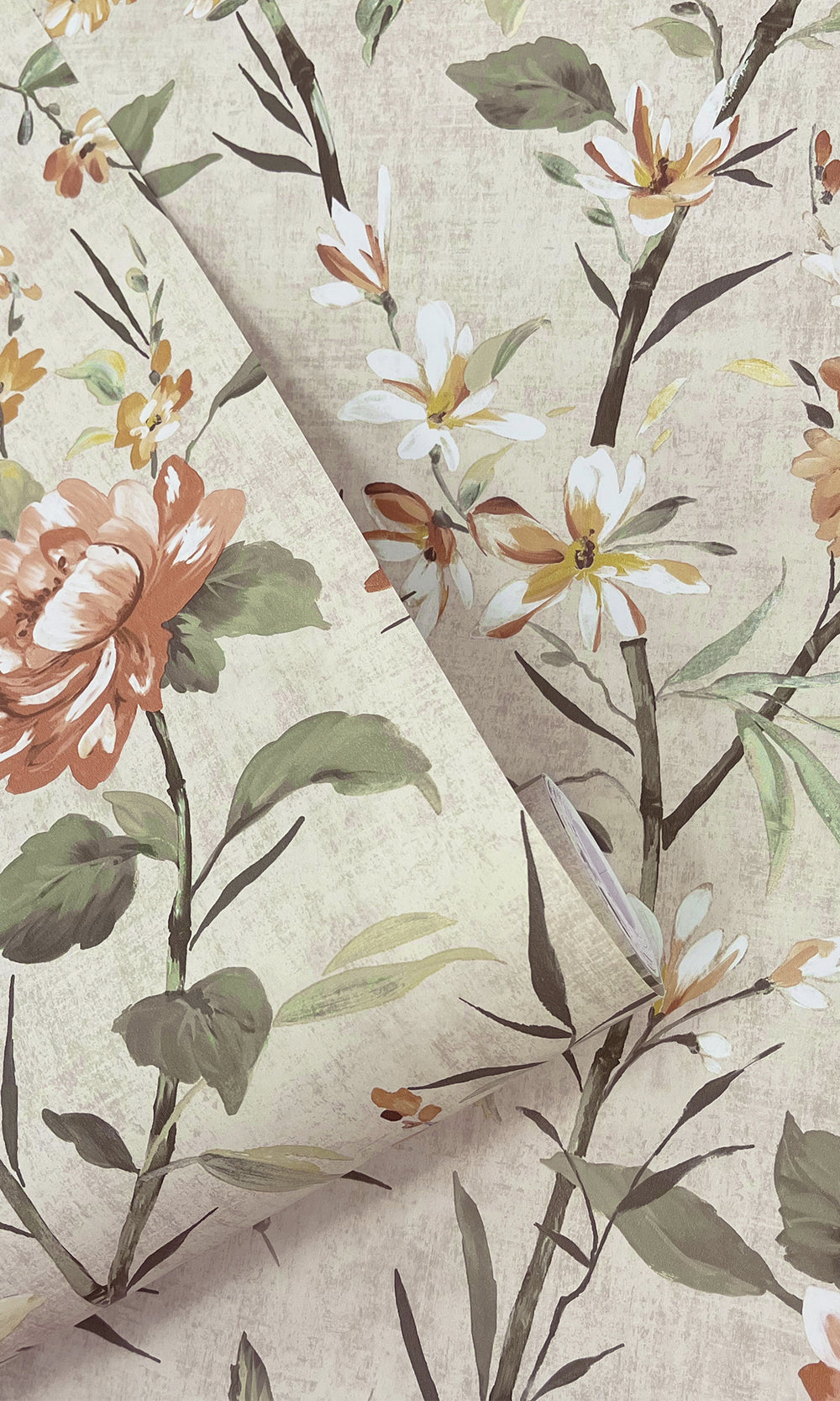 Neutral/Orange Trailing Camelia Flowers Wallpaper R9617