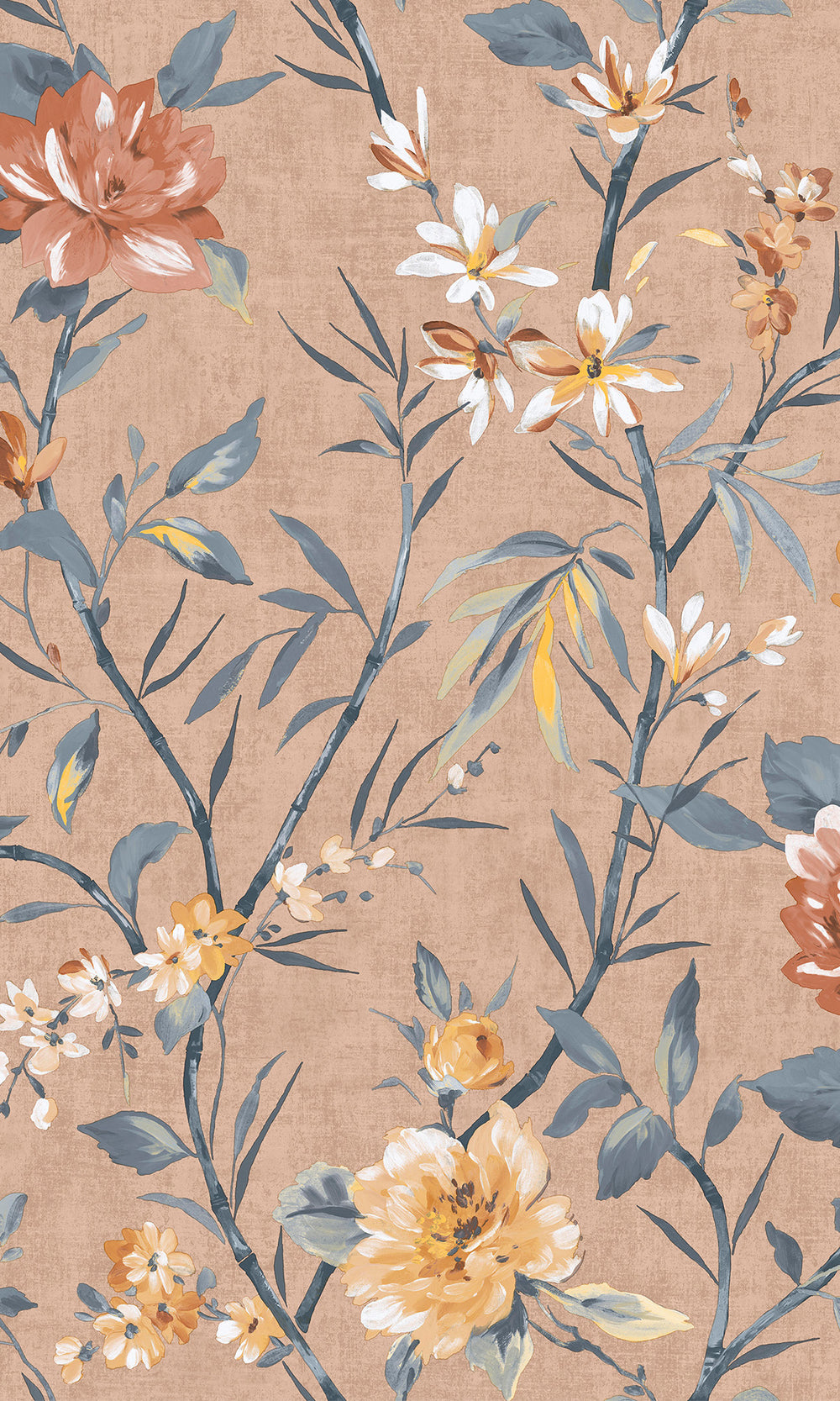 Coral Trailing Camelia Flowers Wallpaper R9618