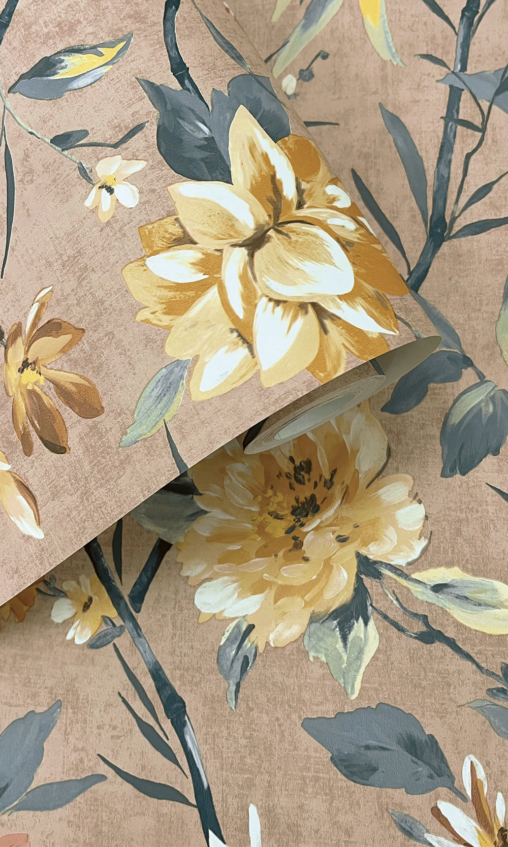 Coral Trailing Camelia Flowers Wallpaper R9618