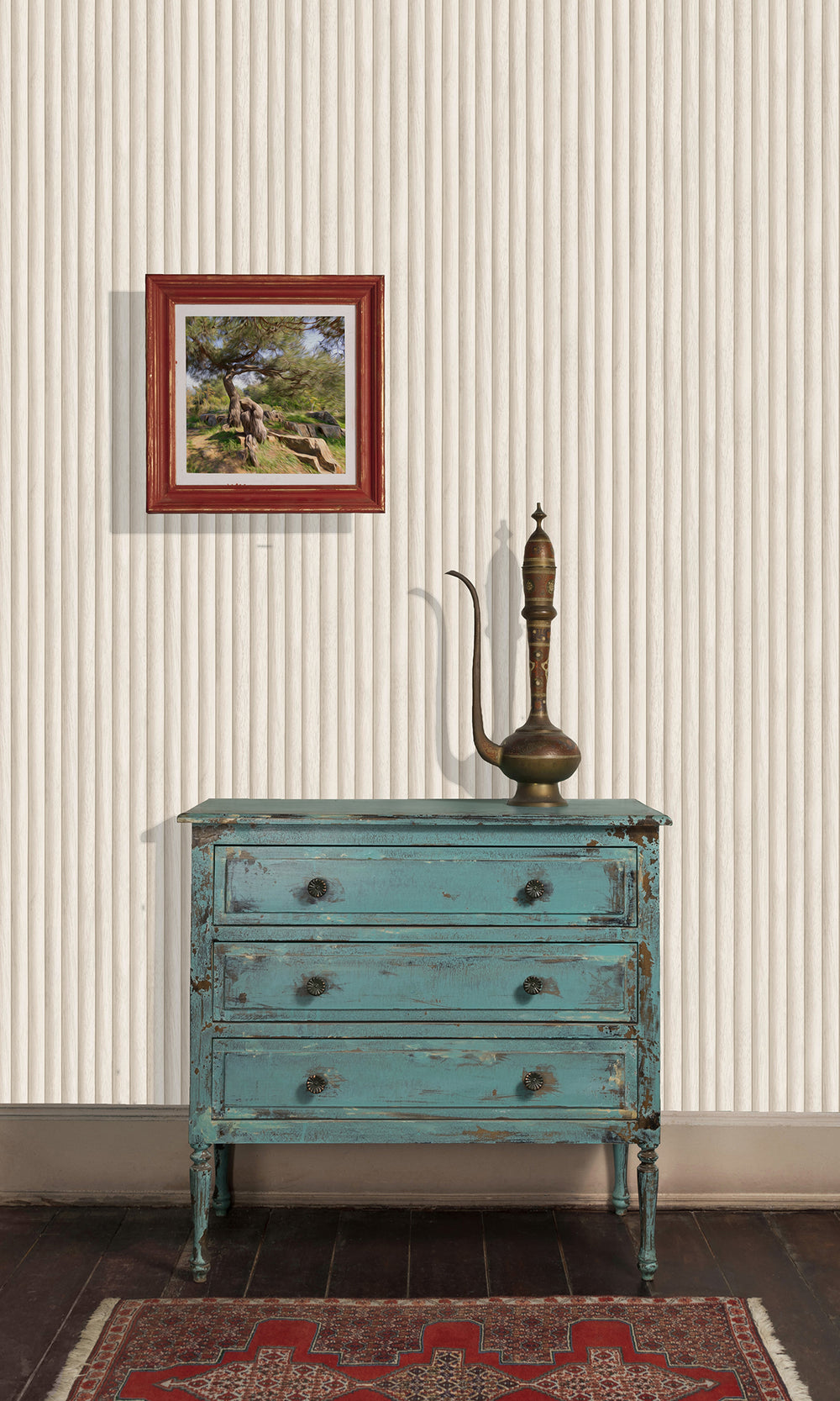 Cream Three Dimensional Stripe Wallpaper R9622