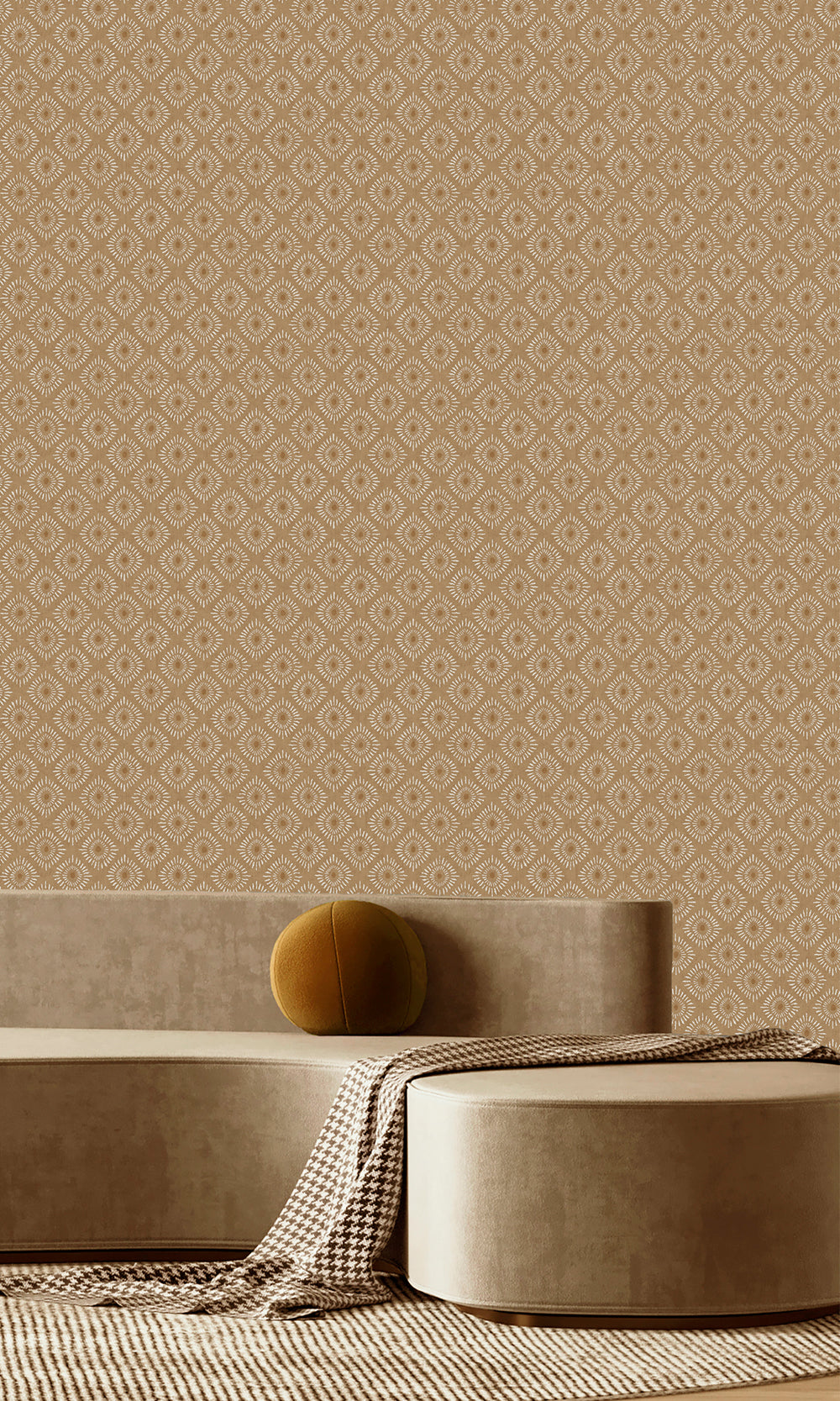 Orange Radial Sun Motif Wallpaper R9626