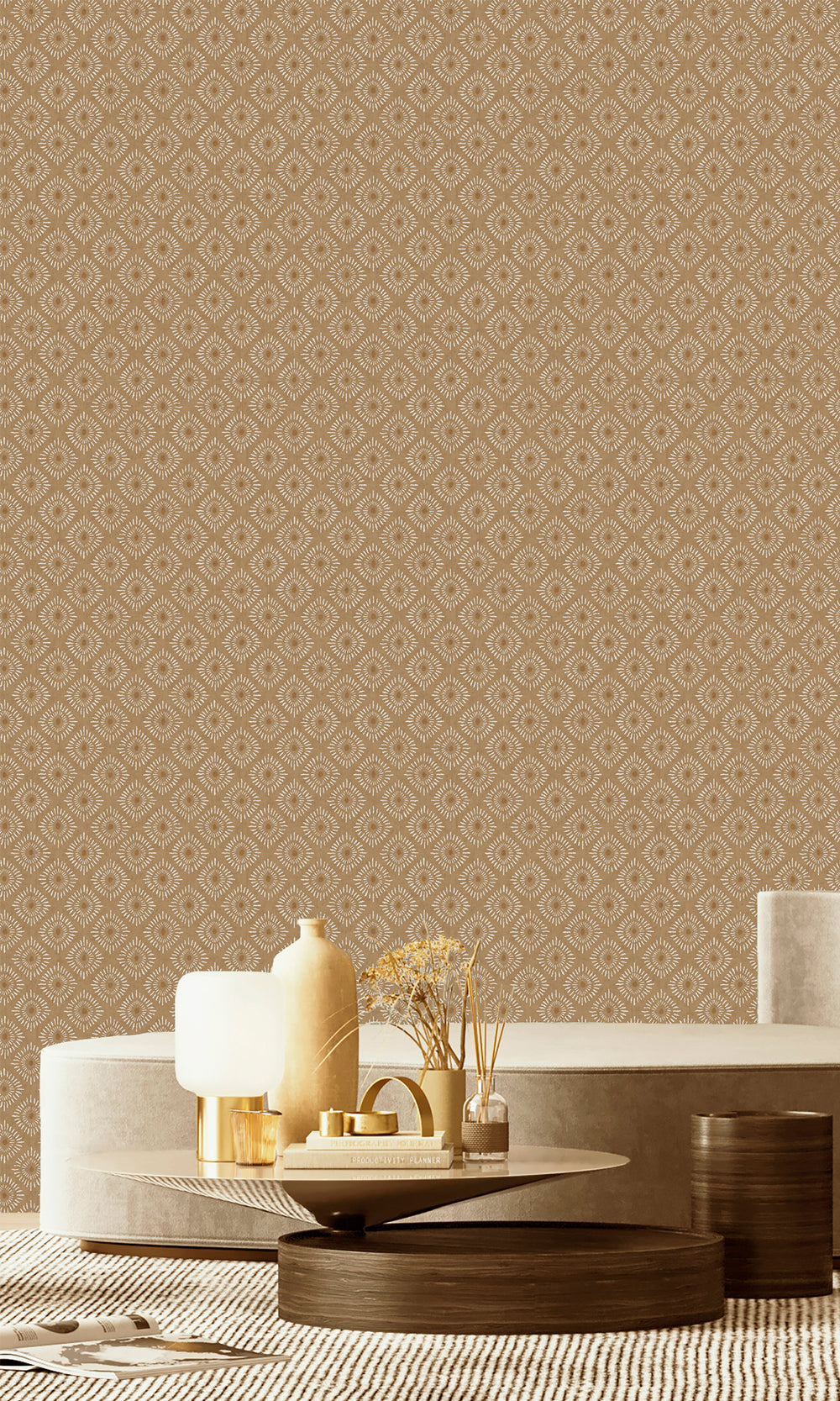Orange Radial Sun Motif Wallpaper R9626