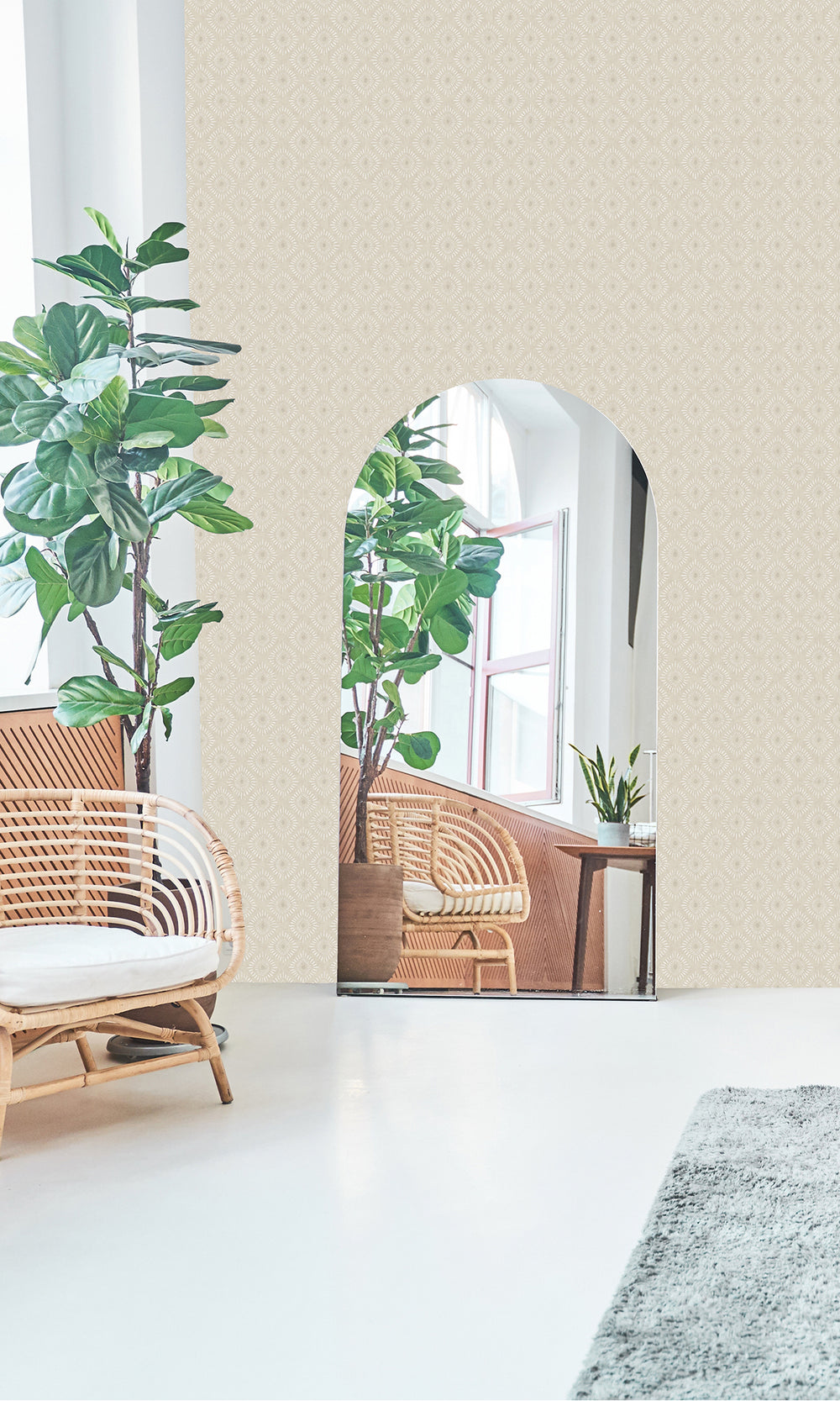 Cream Radial Sun Motif Wallpaper R9627