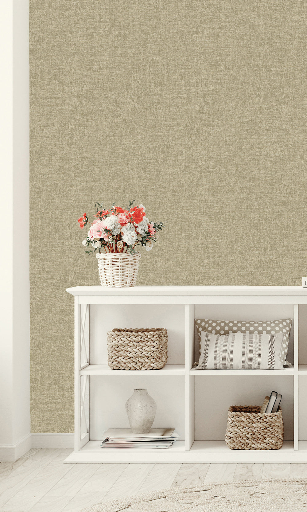 Taupe Plain Luxurious Metallic Print Wallpaper R9630
