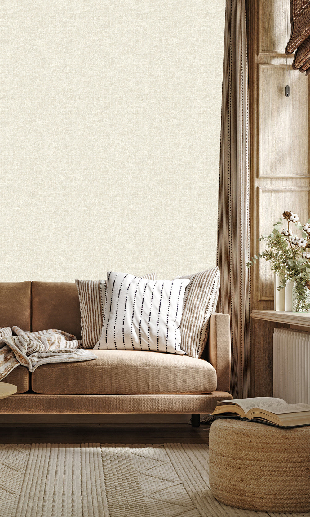 Cream Plain Luxurious Metallic Print Wallpaper R9631