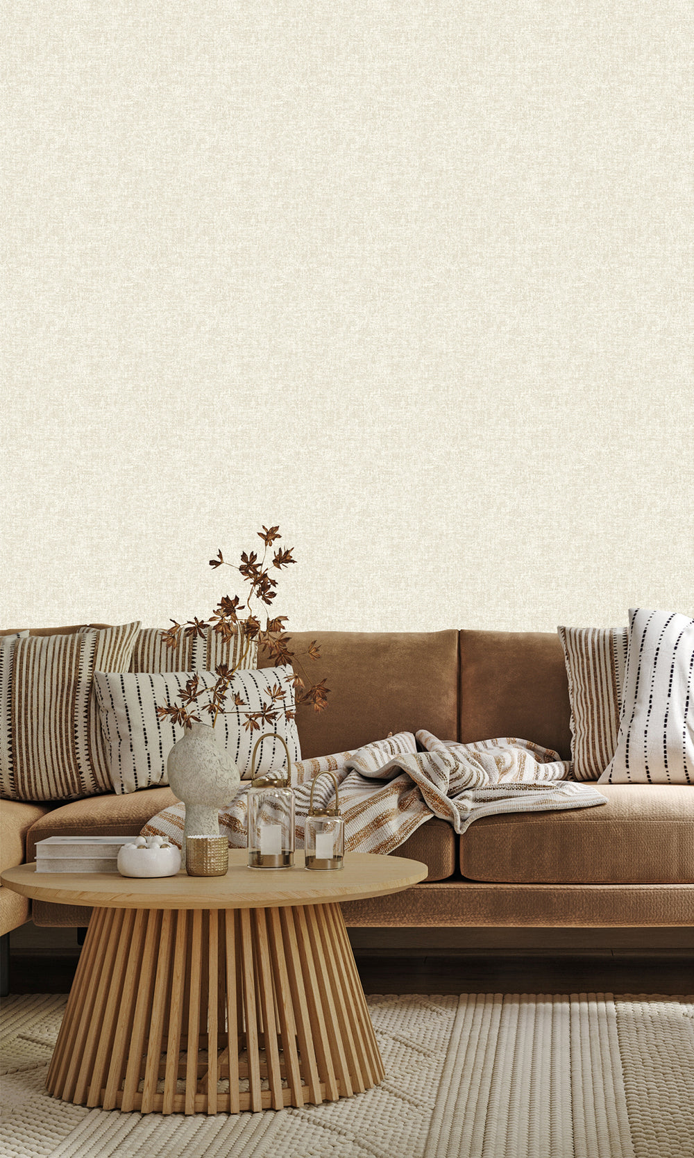 Cream Plain Luxurious Metallic Print Wallpaper R9631