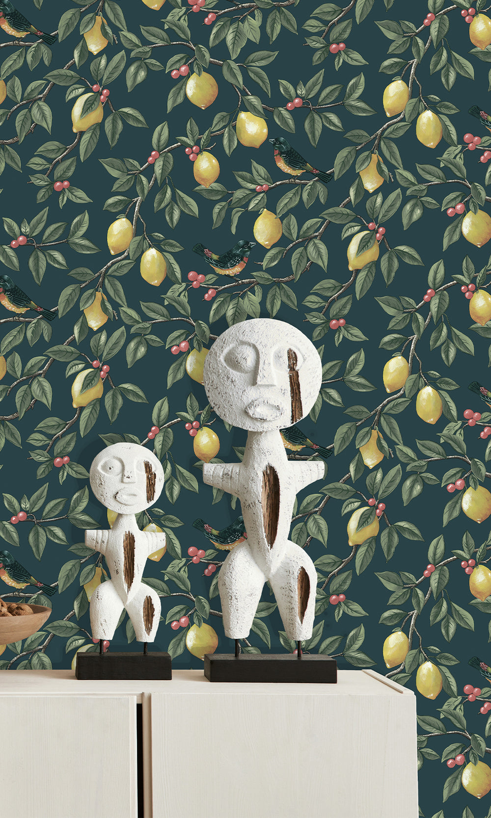 Teal Golden Lemon Trail Wallpaper R9633