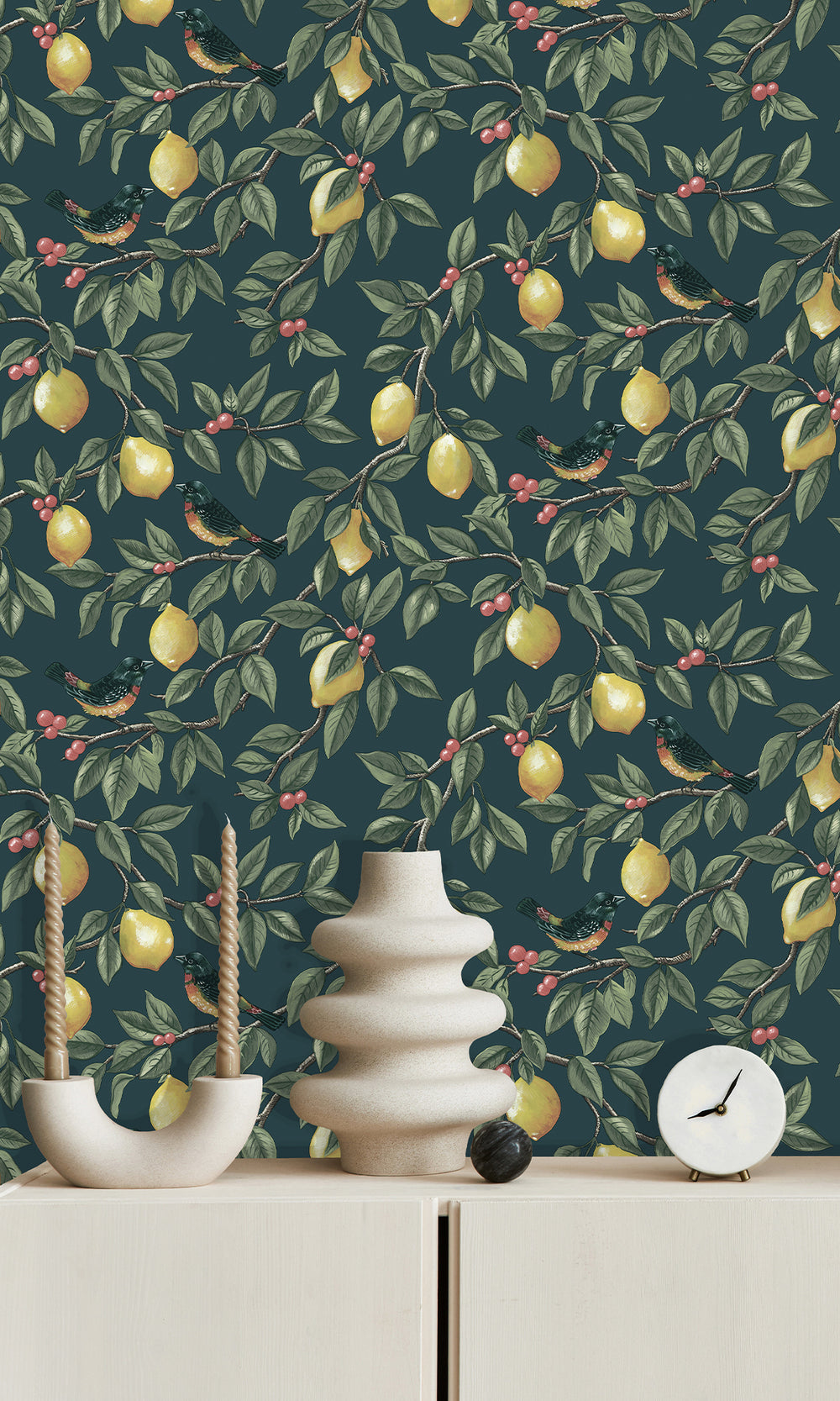 Teal Golden Lemon Trail Wallpaper R9633