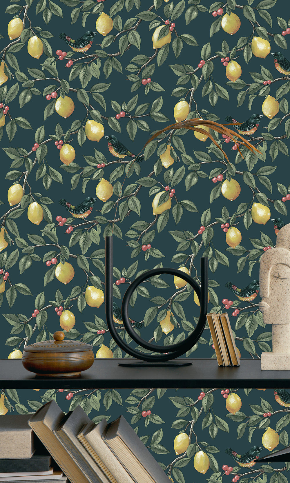 Teal Golden Lemon Trail Wallpaper R9633