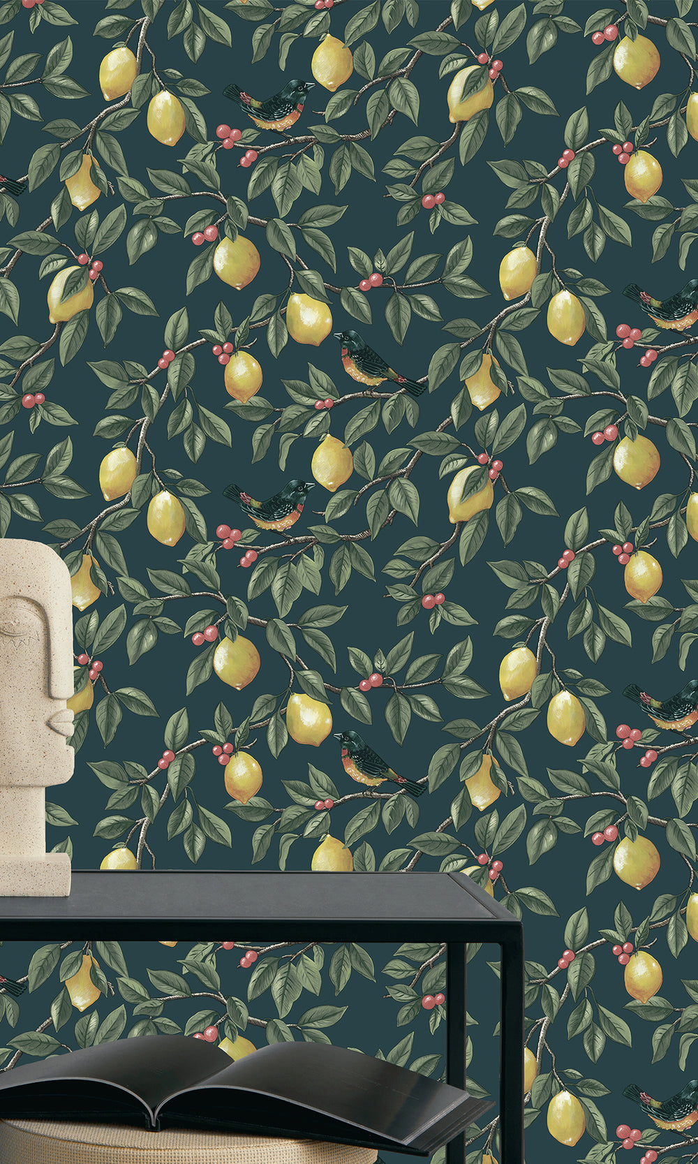 Teal Golden Lemon Trail Wallpaper R9633