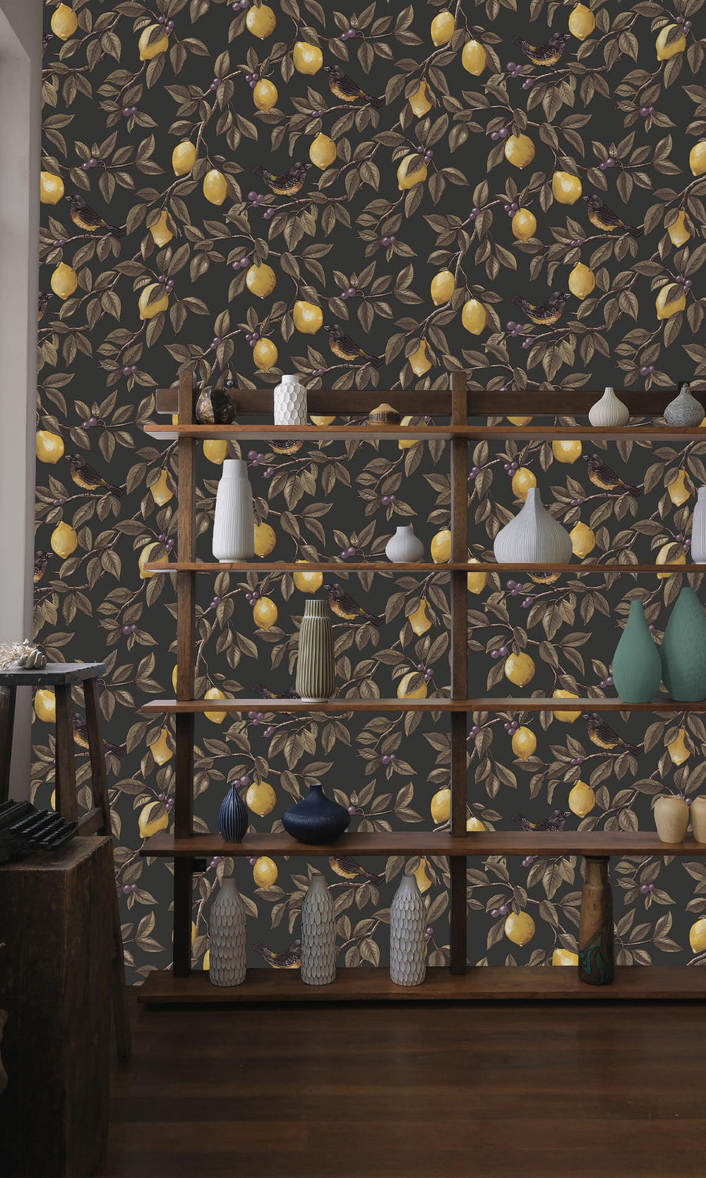 Charcoal Golden Lemon Trail Wallpaper R9634