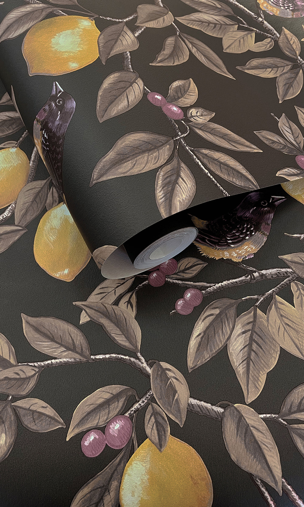 Charcoal Golden Lemon Trail Wallpaper R9634