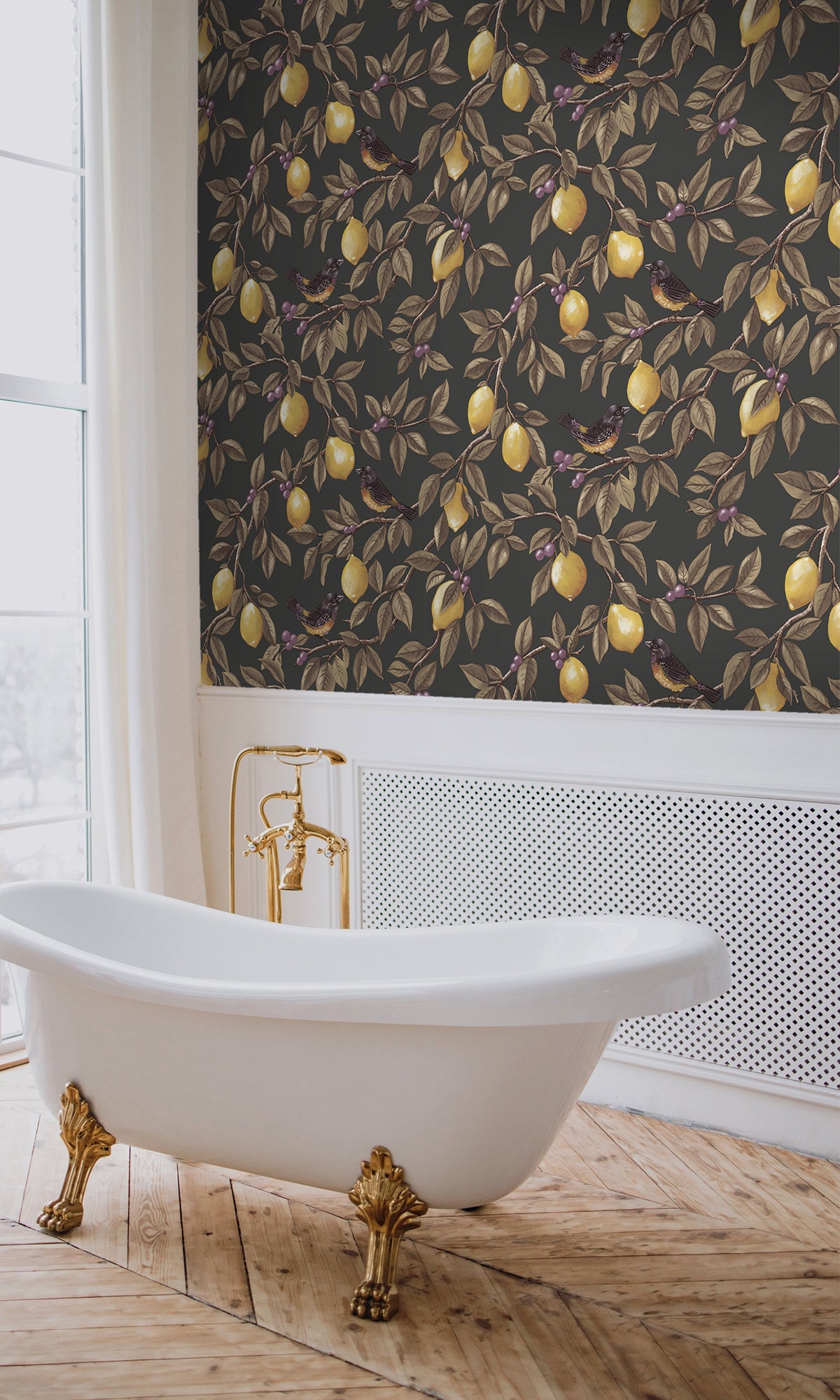 Charcoal Golden Lemon Trail Wallpaper R9634