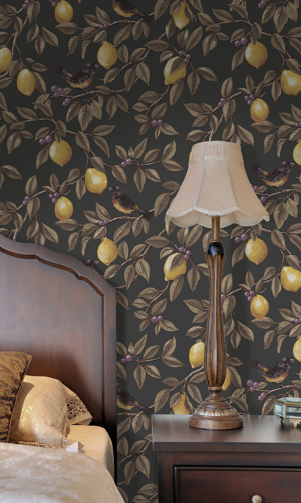 Charcoal Golden Lemon Trail Wallpaper R9634