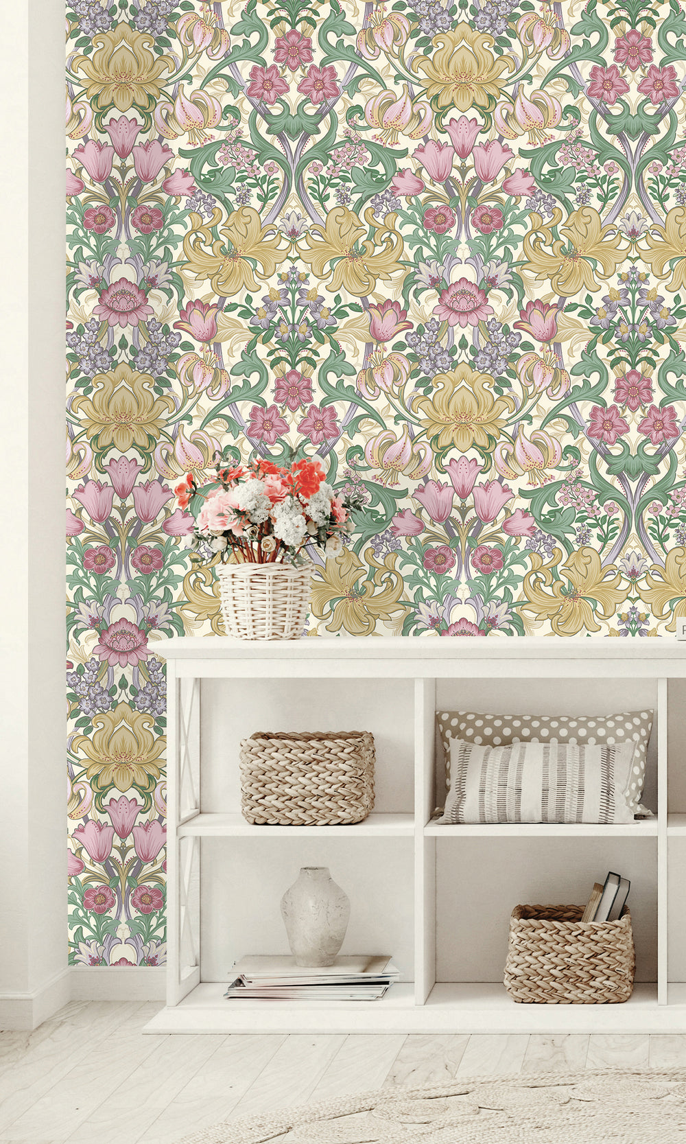 Cream Multi Elegant Floral Damask Wallpaper R9637