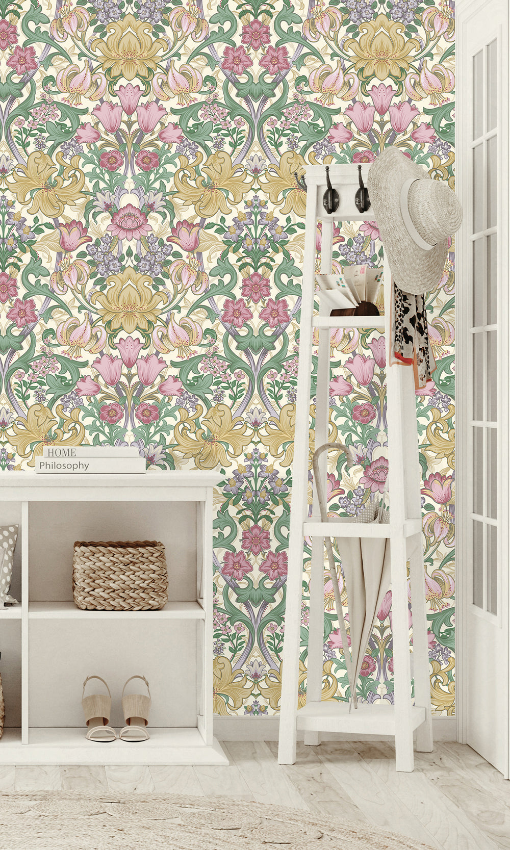 Cream Multi Elegant Floral Damask Wallpaper R9637