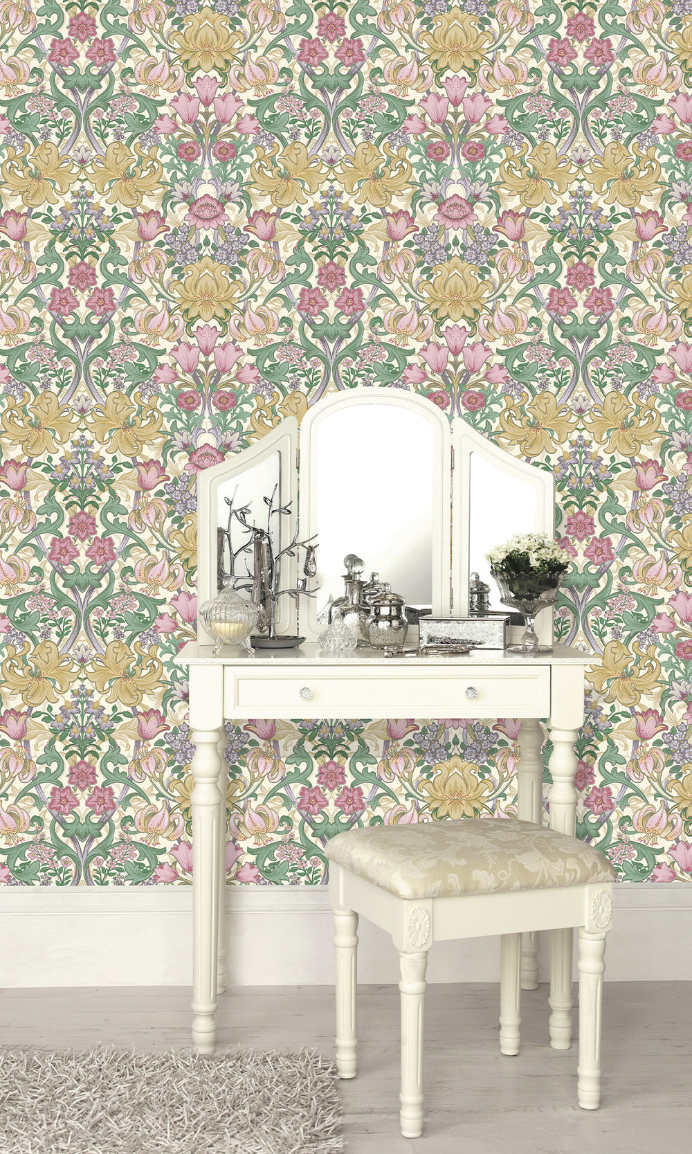 Cream Multi Elegant Floral Damask Wallpaper R9637