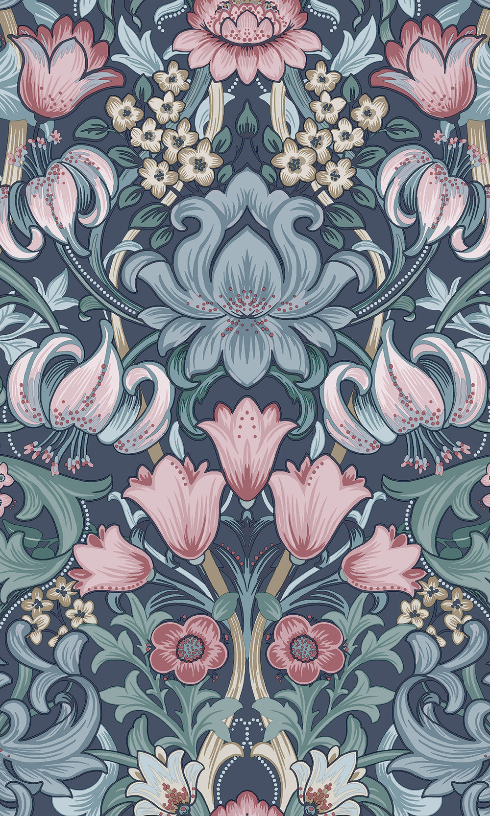 Navy Blush Elegant Floral Damask Wallpaper R9638