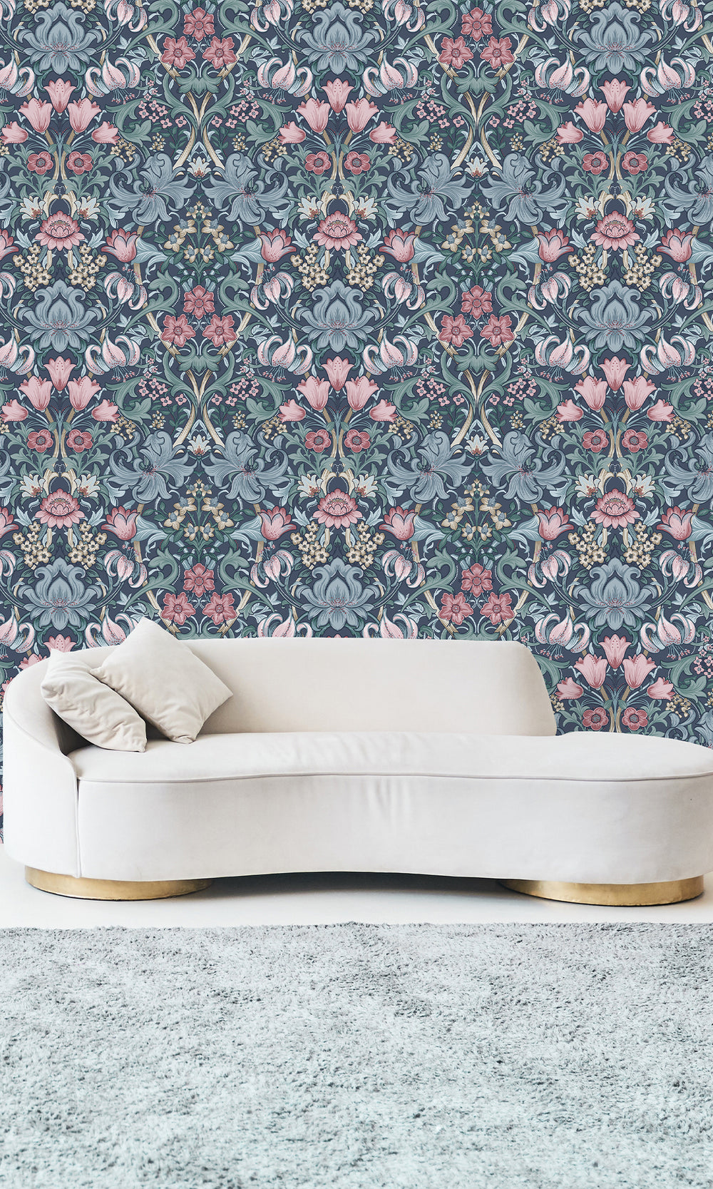 Navy Blush Elegant Floral Damask Wallpaper R9638