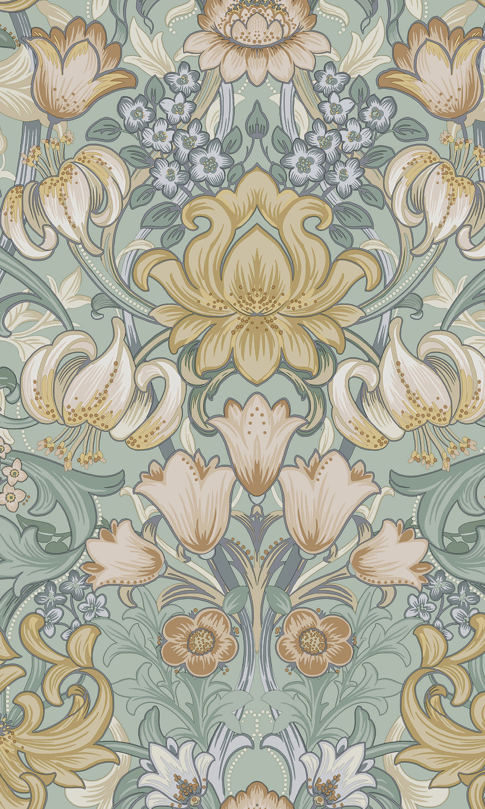 Aqua Multi Elegant Floral Damask Wallpaper R9639