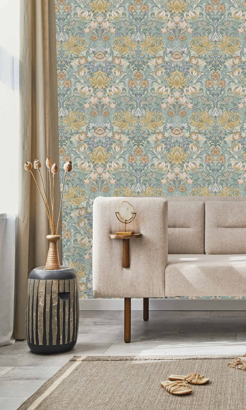 Aqua Multi Elegant Floral Damask Wallpaper R9639
