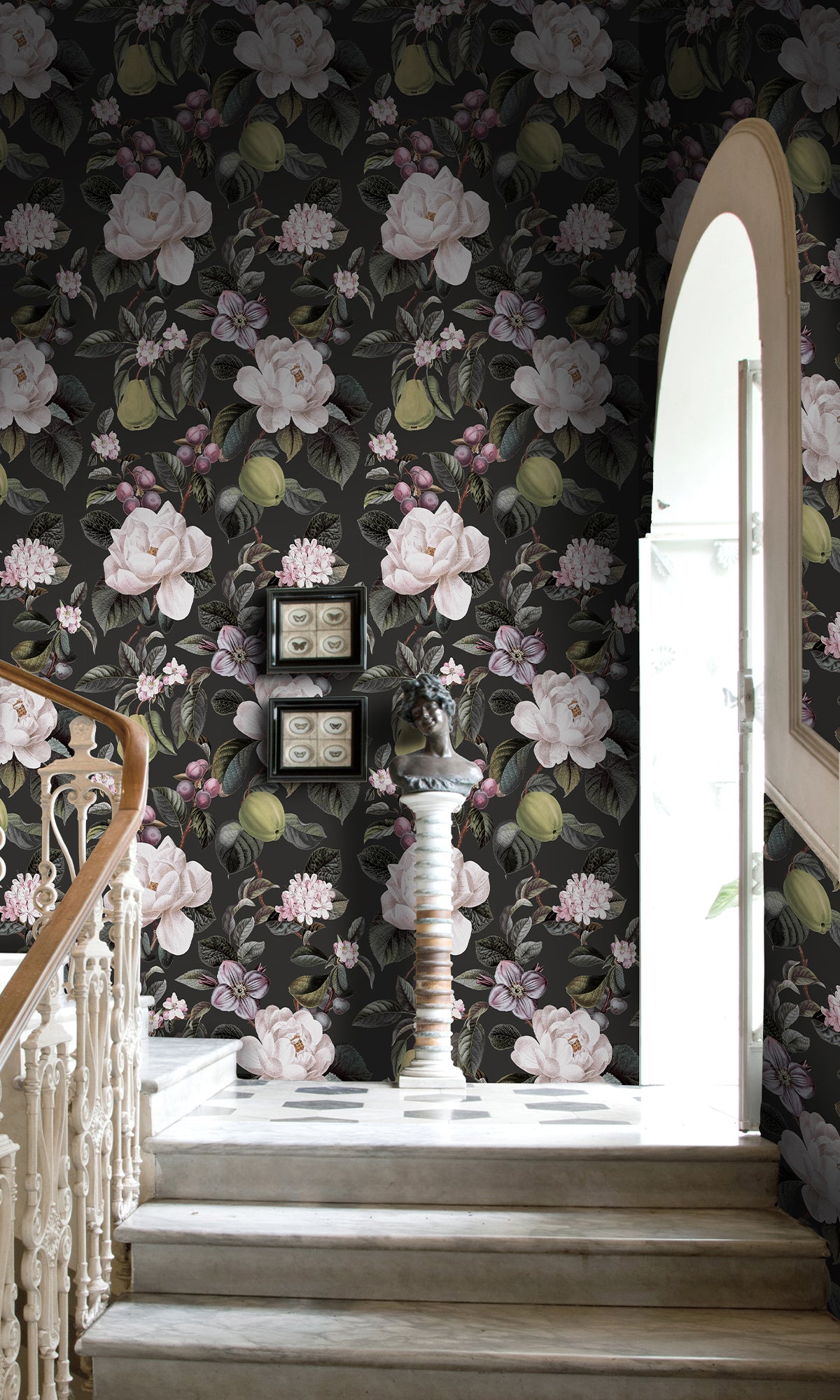 Charcoal Pear & Blossom Elegance Wallpaper R9641