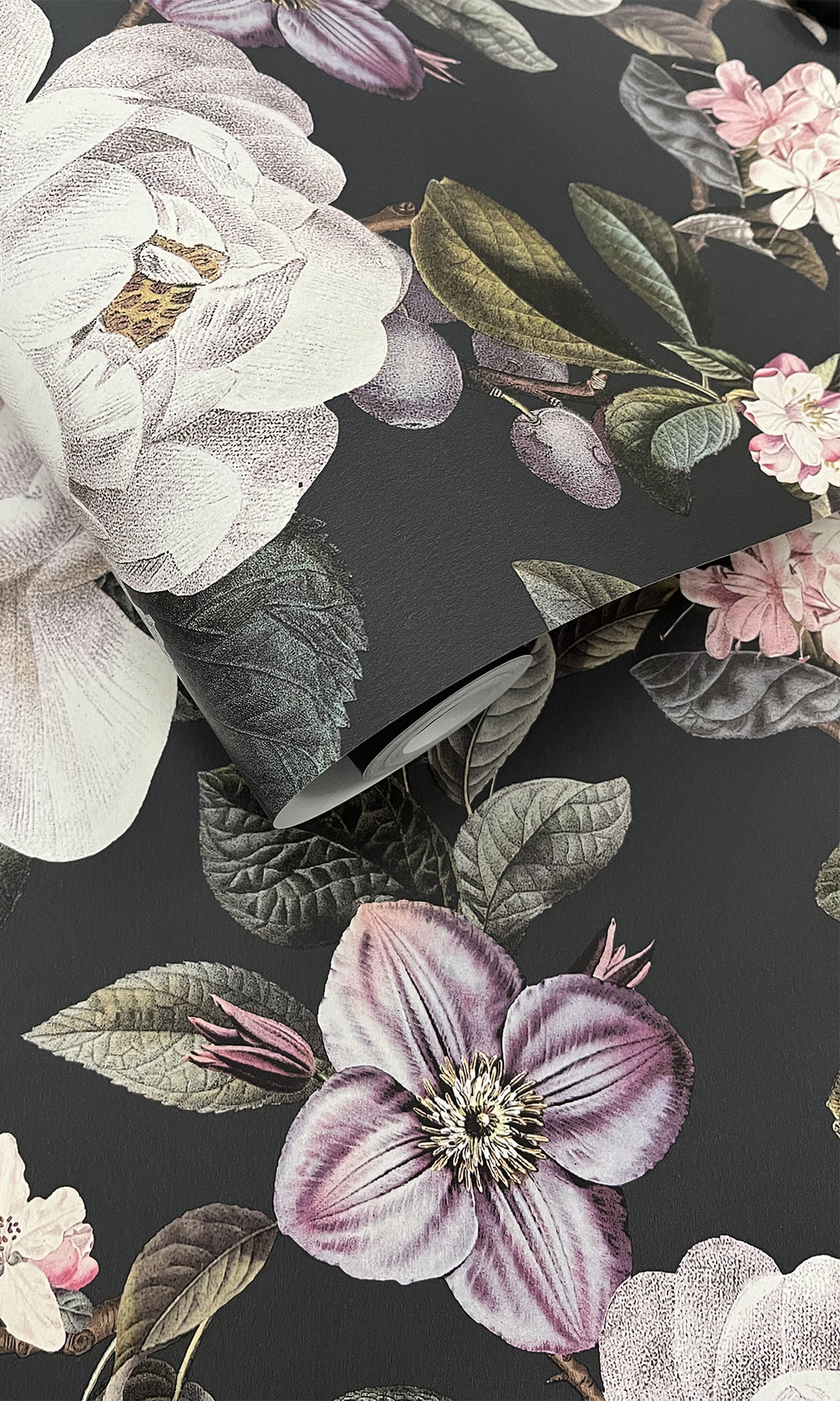 Charcoal Pear & Blossom Elegance Wallpaper R9641