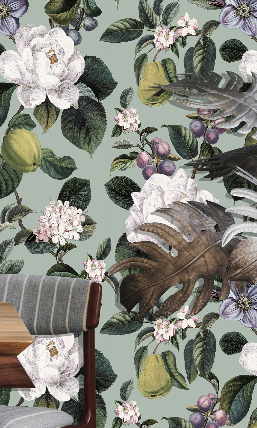 Aqua Pear & Blossom Elegance Wallpaper R9642