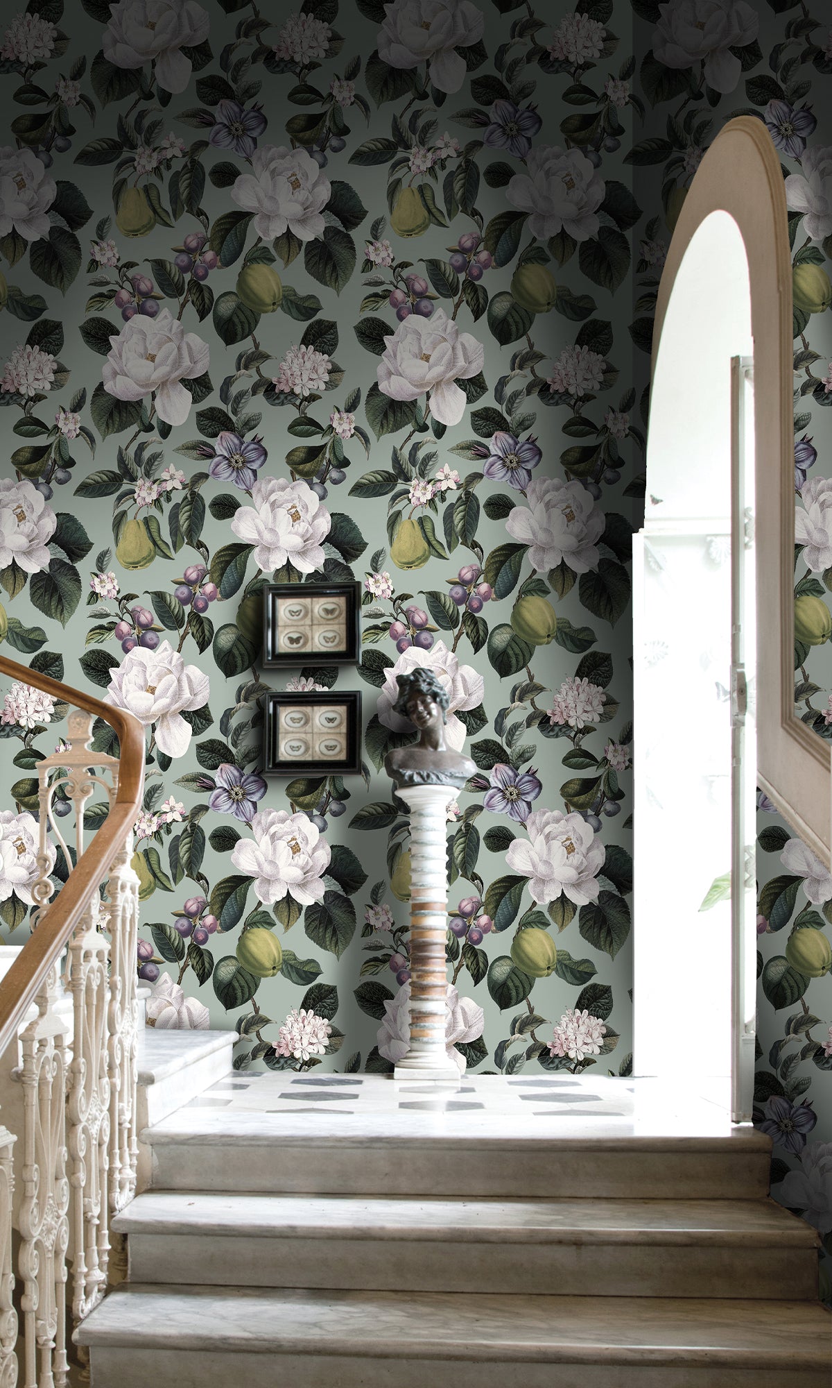 Aqua Pear & Blossom Elegance Wallpaper R9642