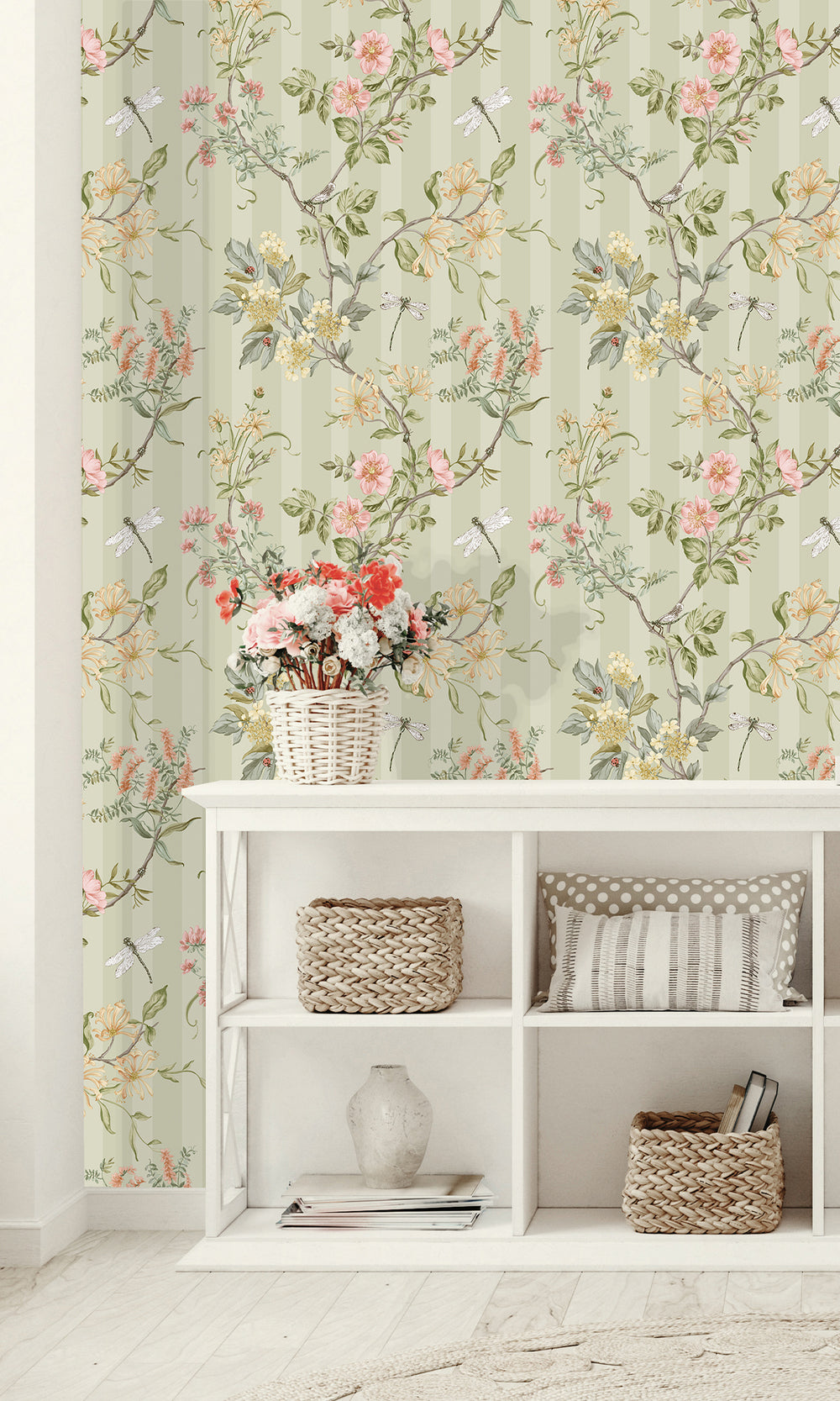 Sage Spring Meadow Floral Trail Wallpaper R9648