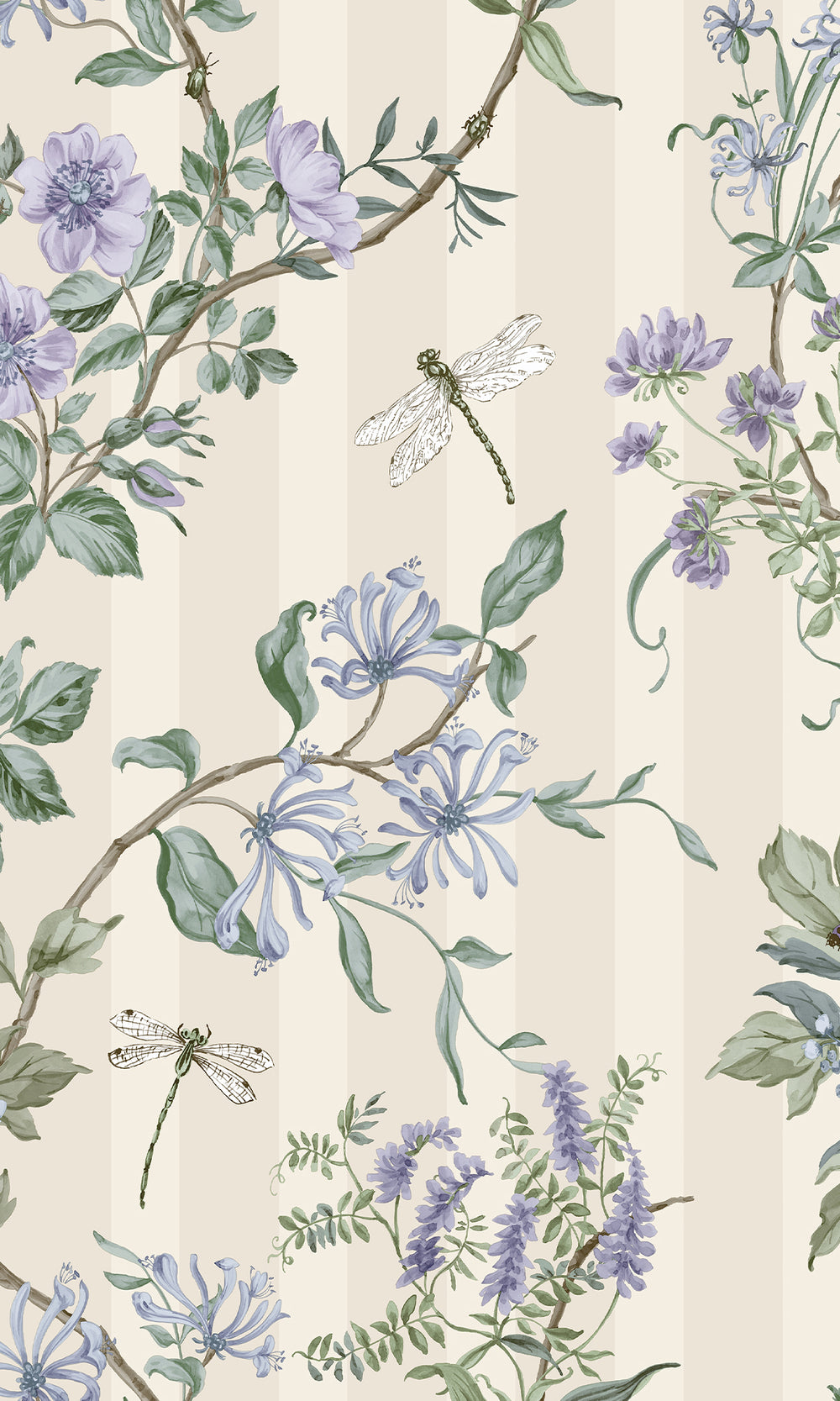 Neutral Blue Spring Meadow Floral Trail Wallpaper R9649
