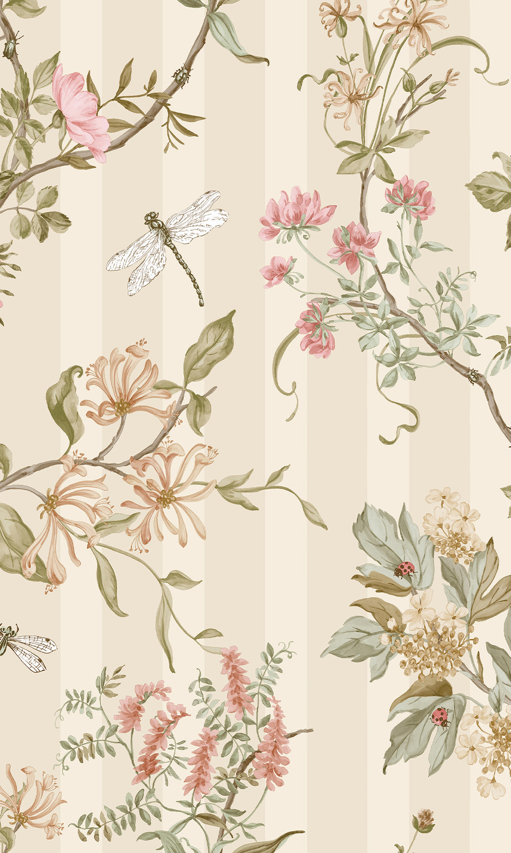 Cream Coral Spring Meadow Floral Trail Wallpaper R9650