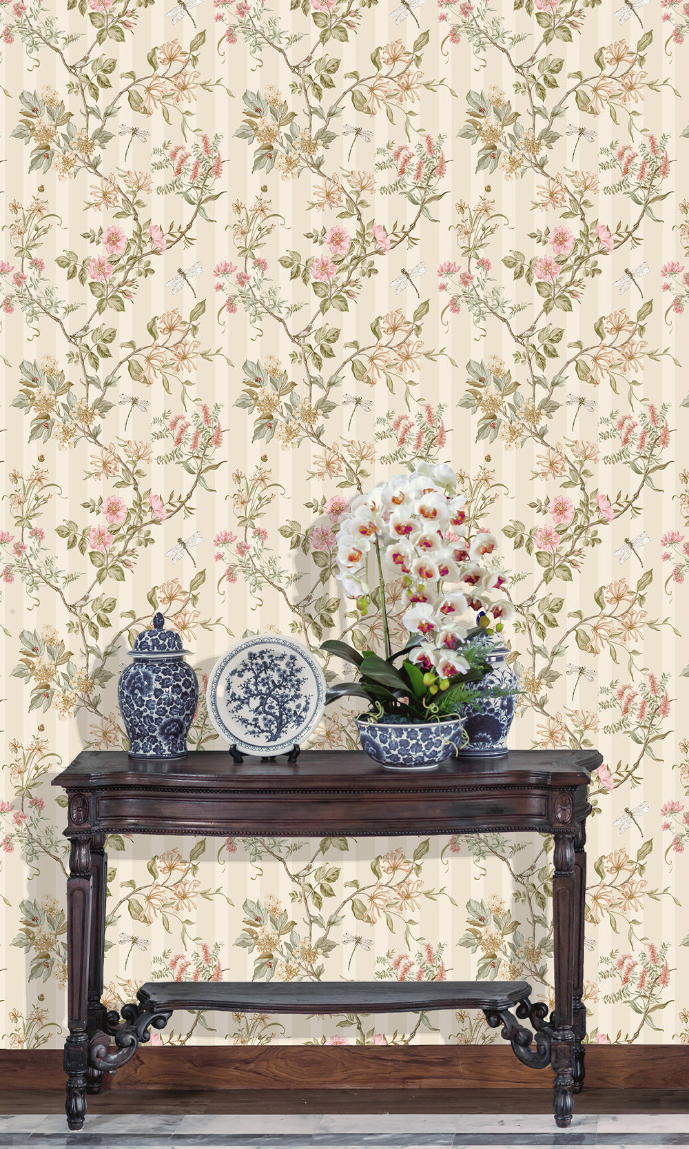 Cream Coral Spring Meadow Floral Trail Wallpaper R9650