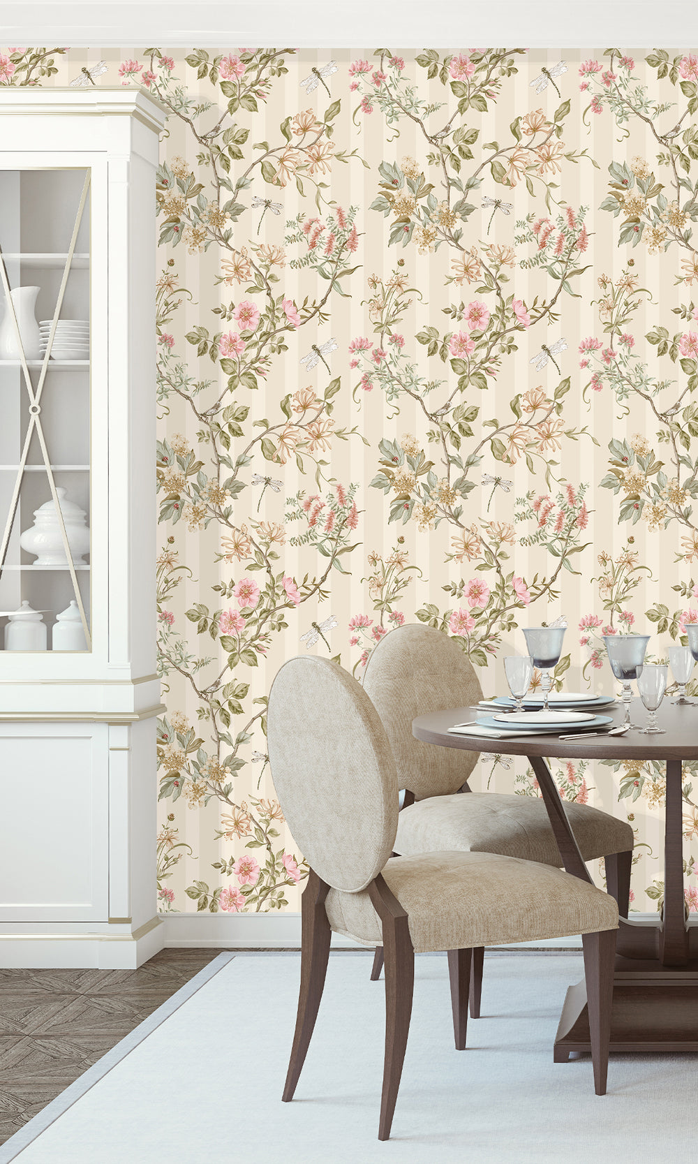 Cream Coral Spring Meadow Floral Trail Wallpaper R9650