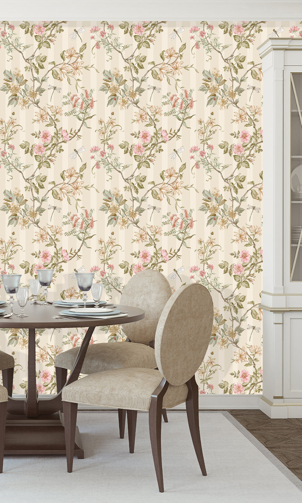 Cream Coral Spring Meadow Floral Trail Wallpaper R9650