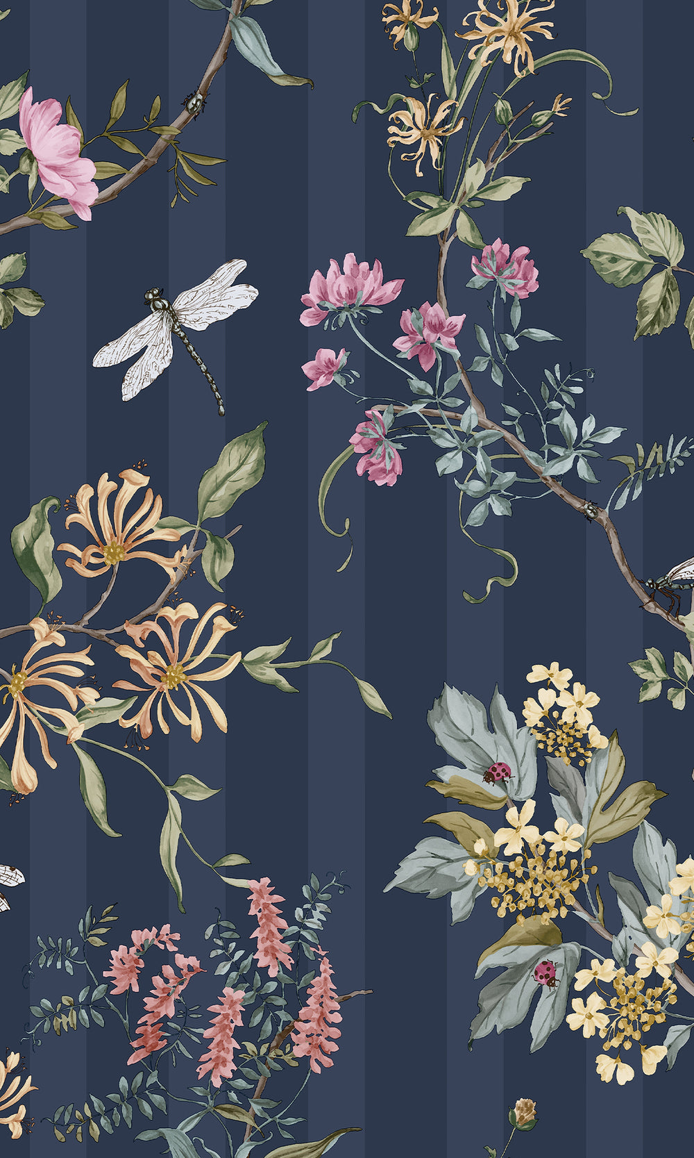 Navy Multi Spring Meadow Floral Trail Wallpaper R9651