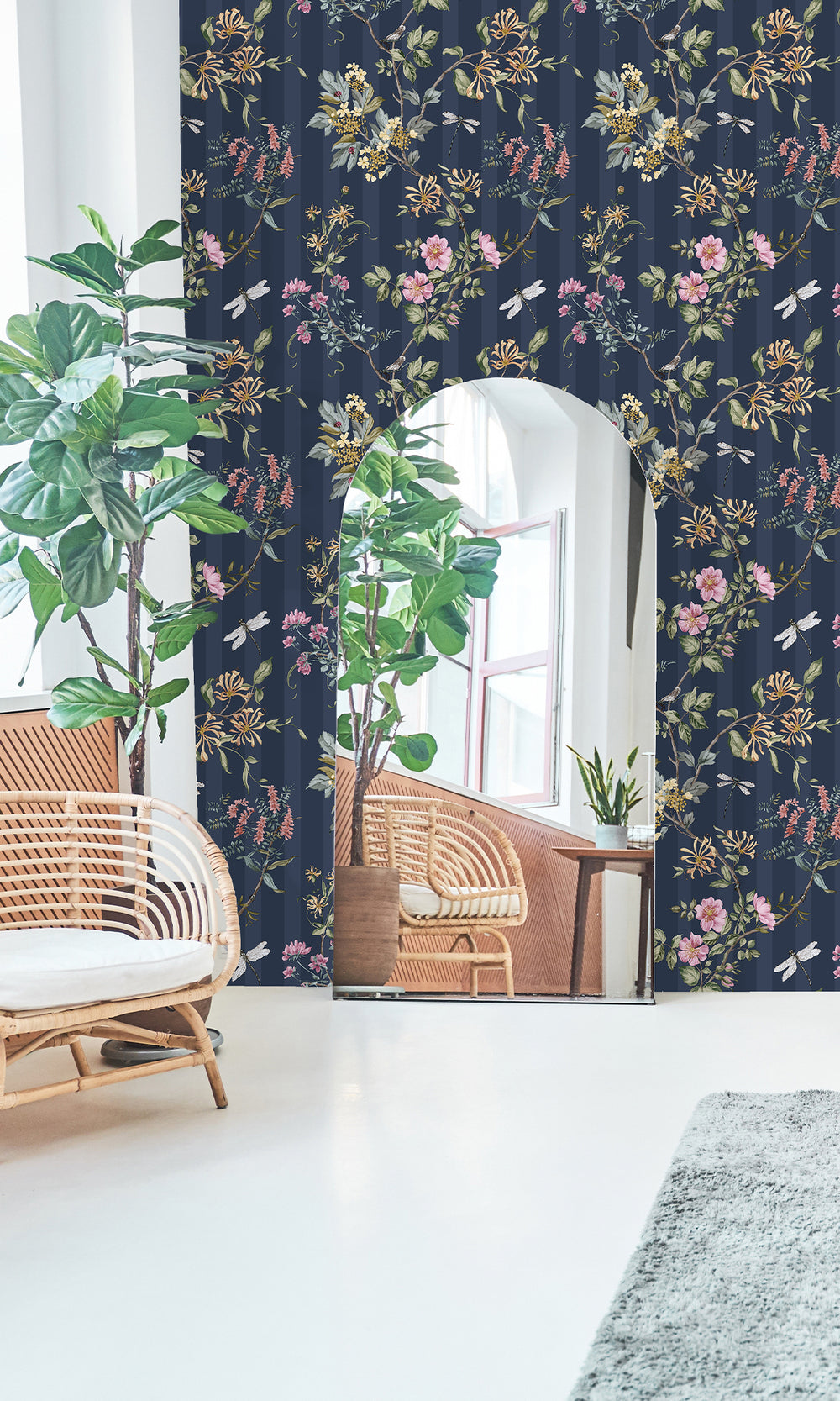 Navy Multi Spring Meadow Floral Trail Wallpaper R9651