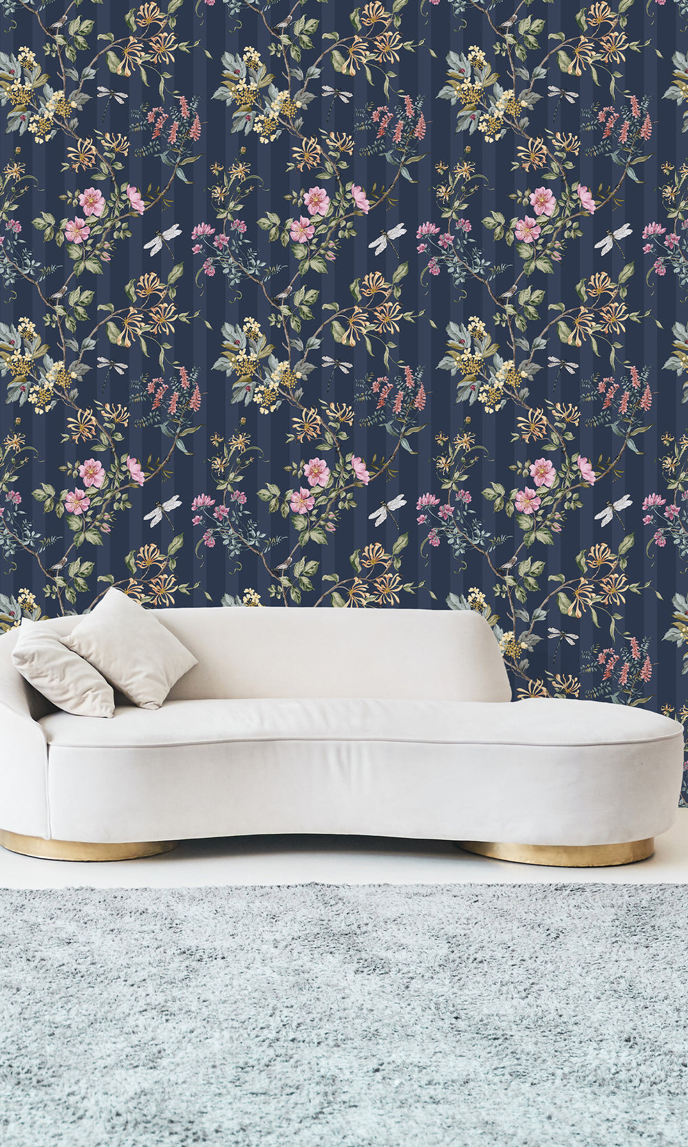 Navy Multi Spring Meadow Floral Trail Wallpaper R9651
