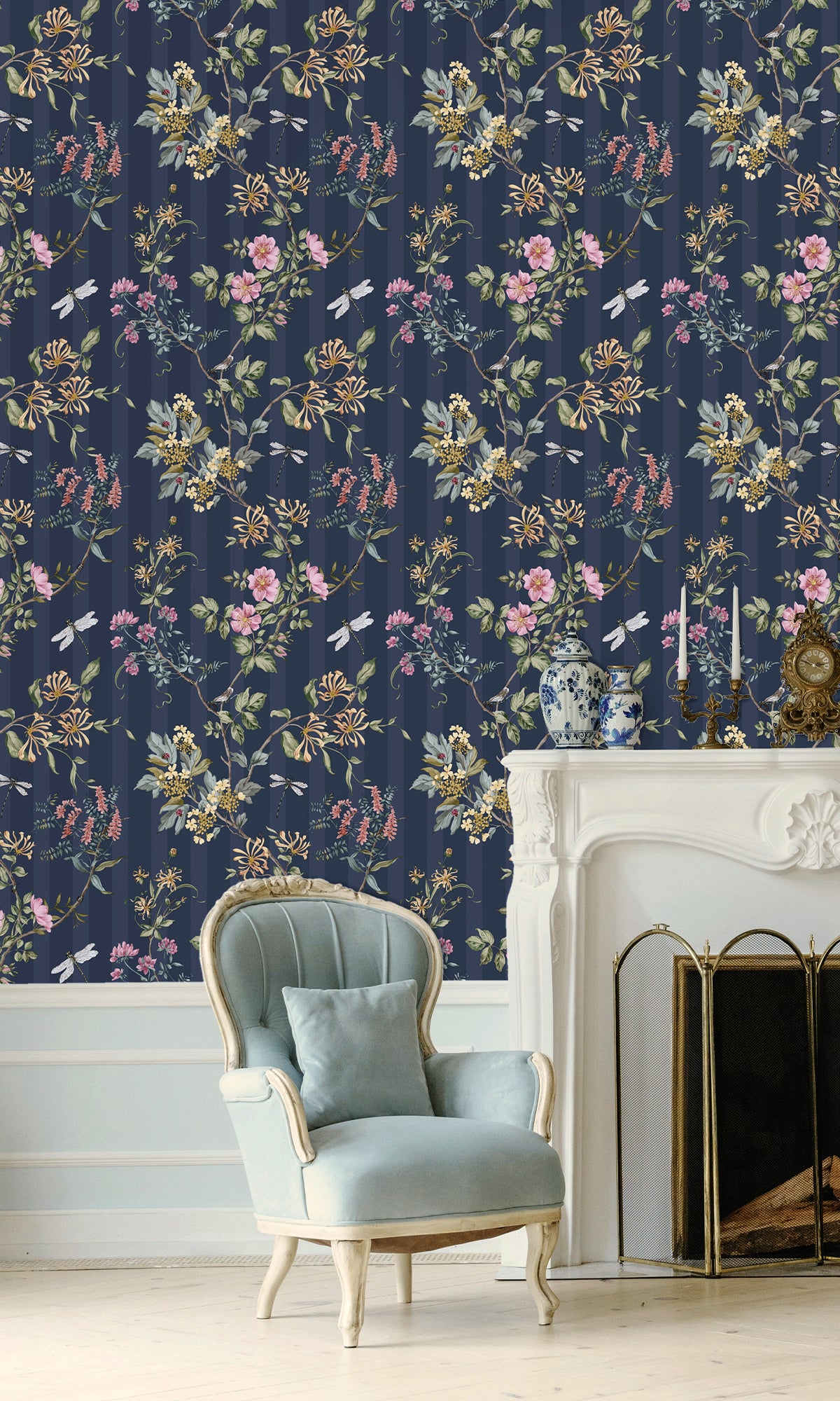 Navy Multi Spring Meadow Floral Trail Wallpaper R9651