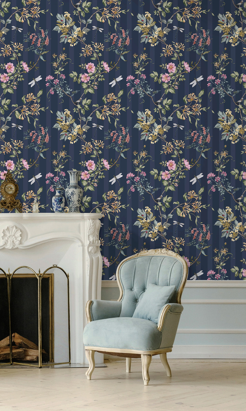 Navy Multi Spring Meadow Floral Trail Wallpaper R9651
