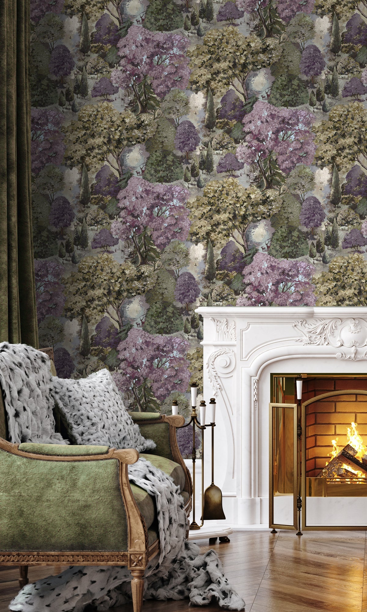 Mulberry Green Scenic Tapestry Wallpaper R9656