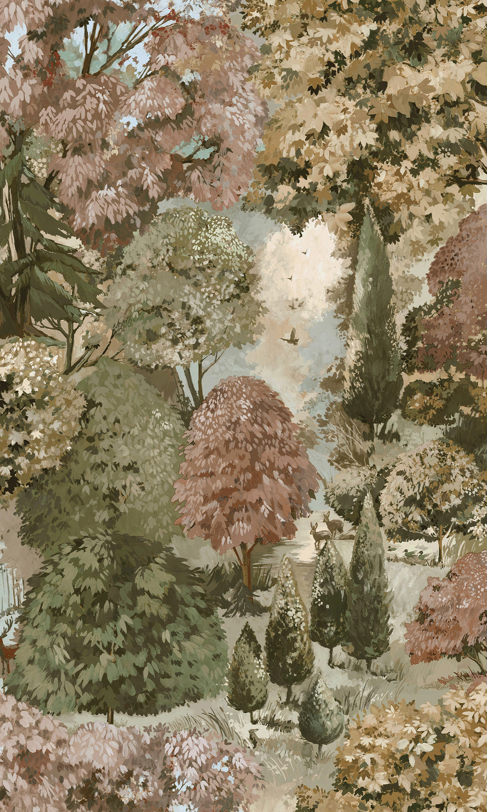 Rust Green Scenic Tapestry Wallpaper R9657