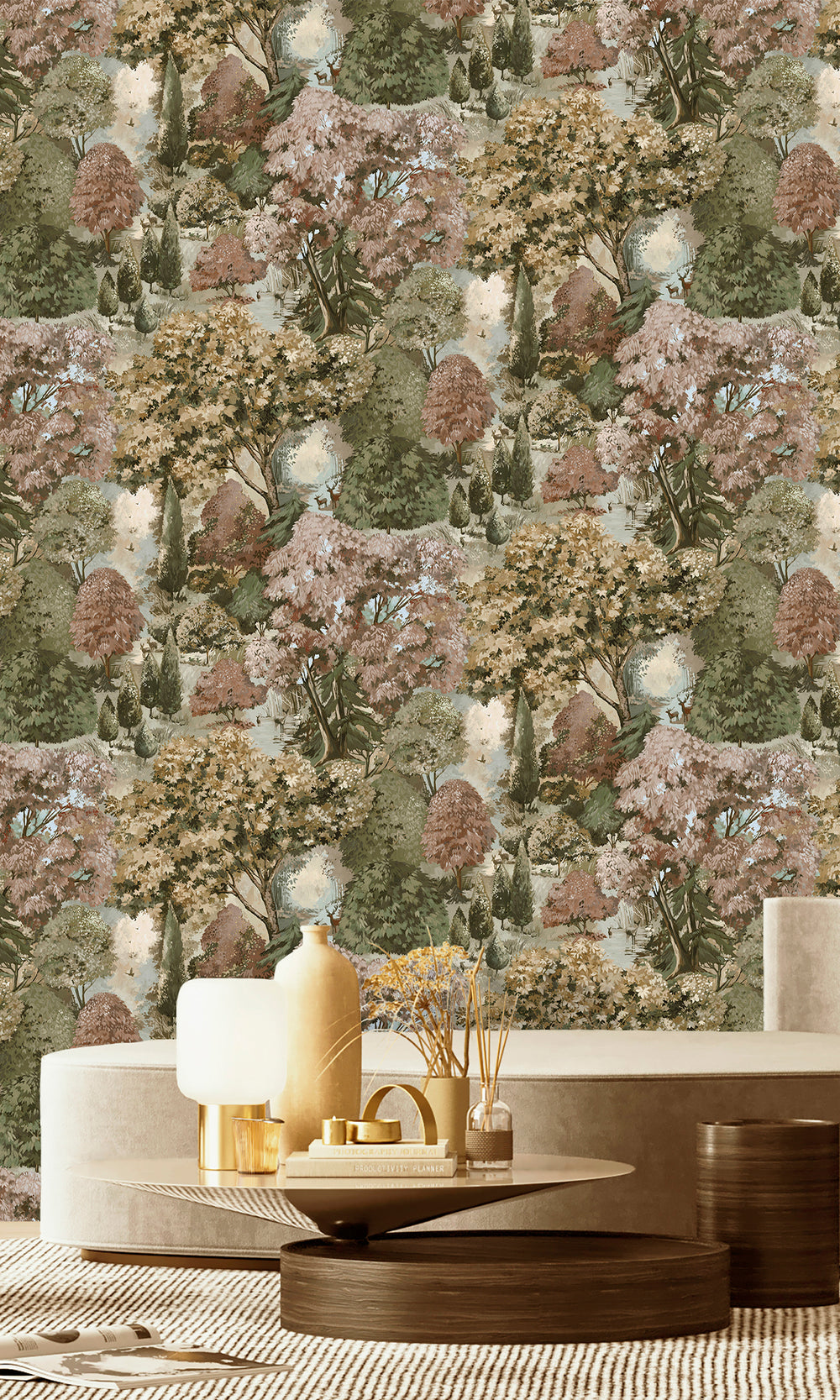 Rust Green Scenic Tapestry Wallpaper R9657