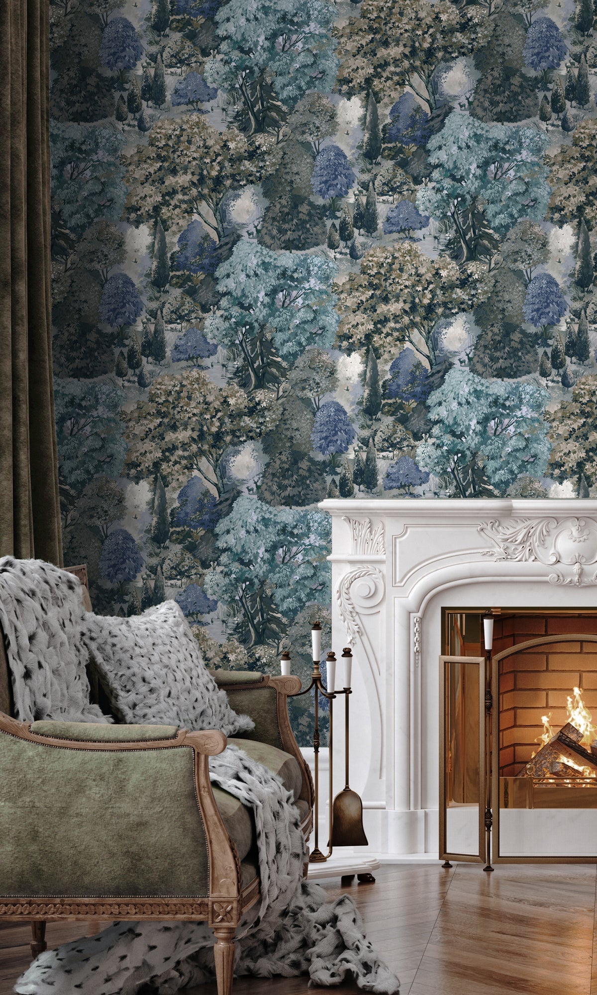 Teal Green  Scenic Tapestry Wallpaper R9658